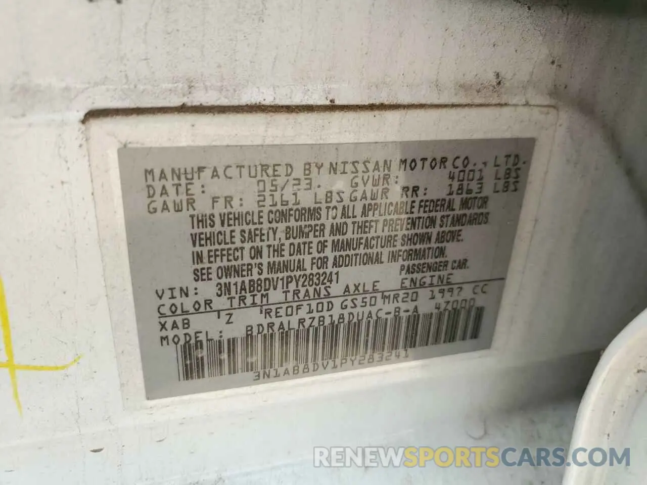 12 Photograph of a damaged car 3N1AB8DV1PY283241 NISSAN SENTRA 2023