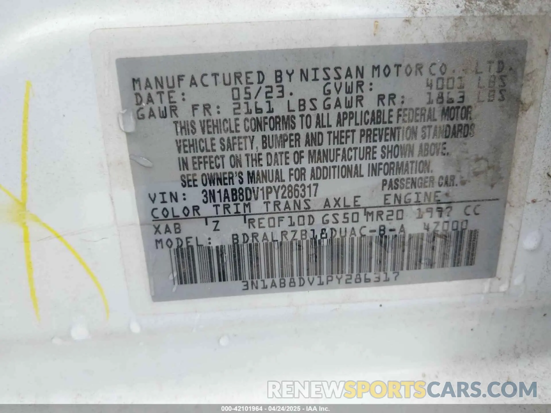 9 Photograph of a damaged car 3N1AB8DV1PY286317 NISSAN SENTRA 2023