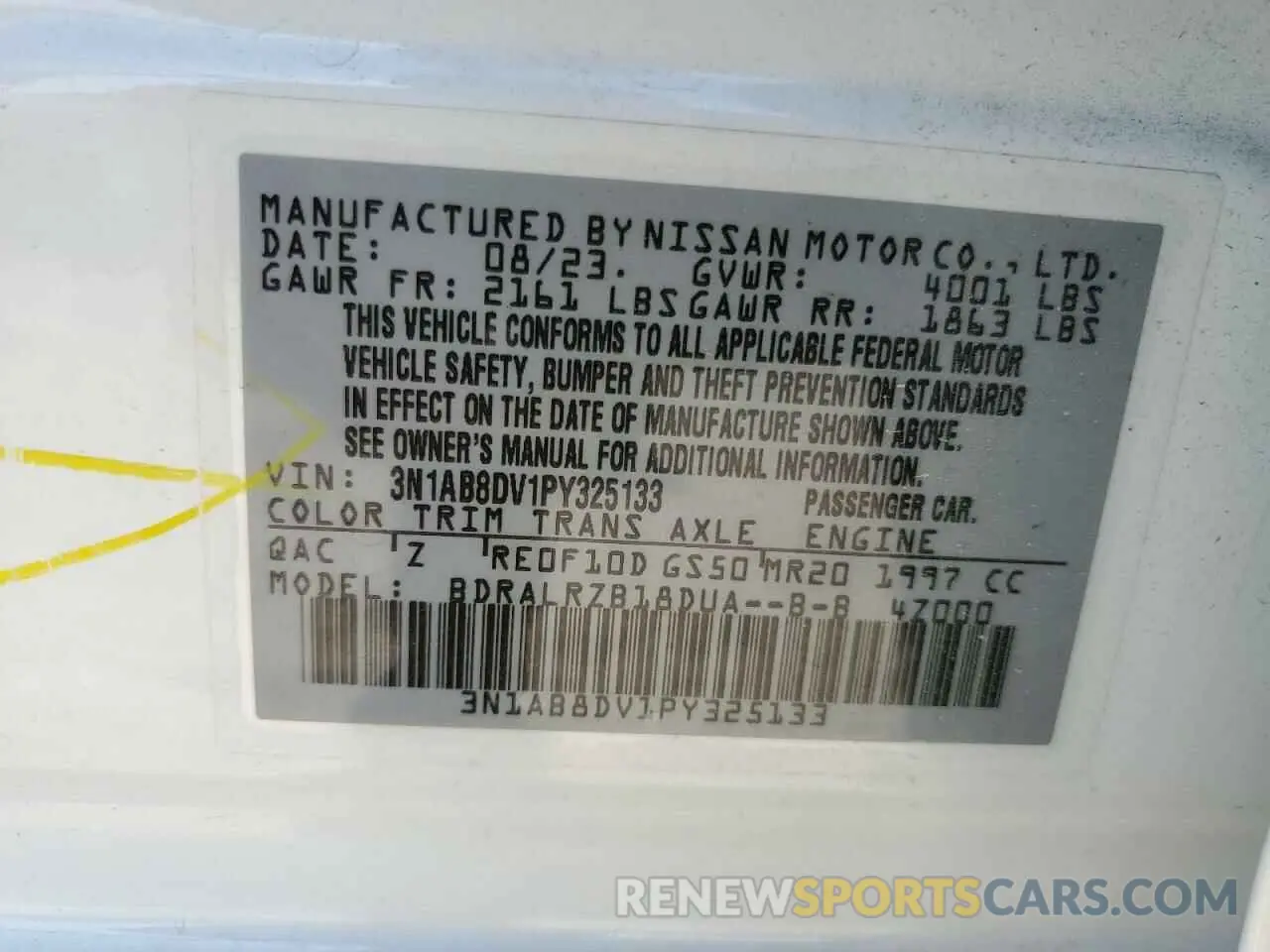 14 Photograph of a damaged car 3N1AB8DV1PY325133 NISSAN SENTRA 2023