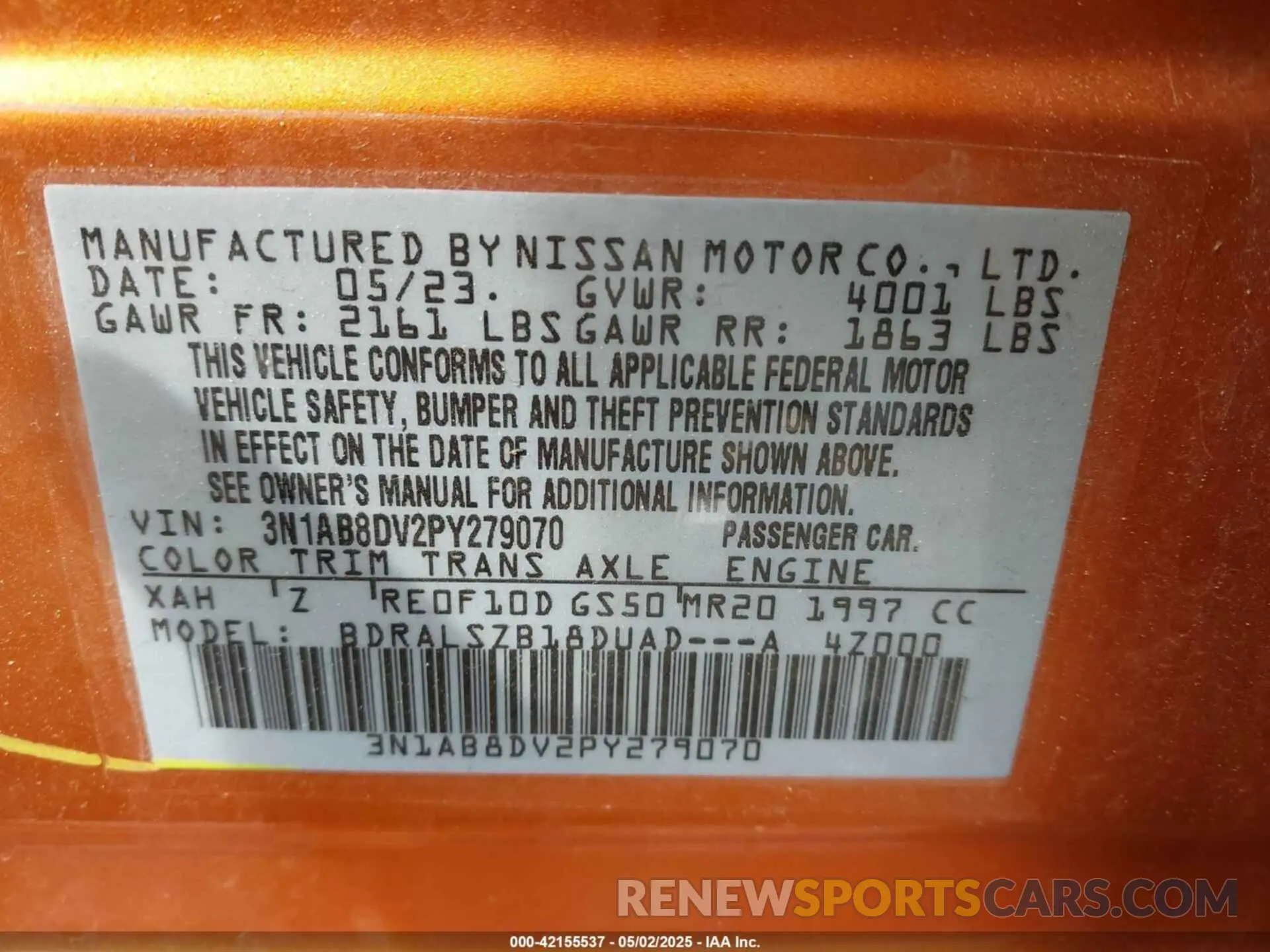 9 Photograph of a damaged car 3N1AB8DV2PY279070 NISSAN SENTRA 2023