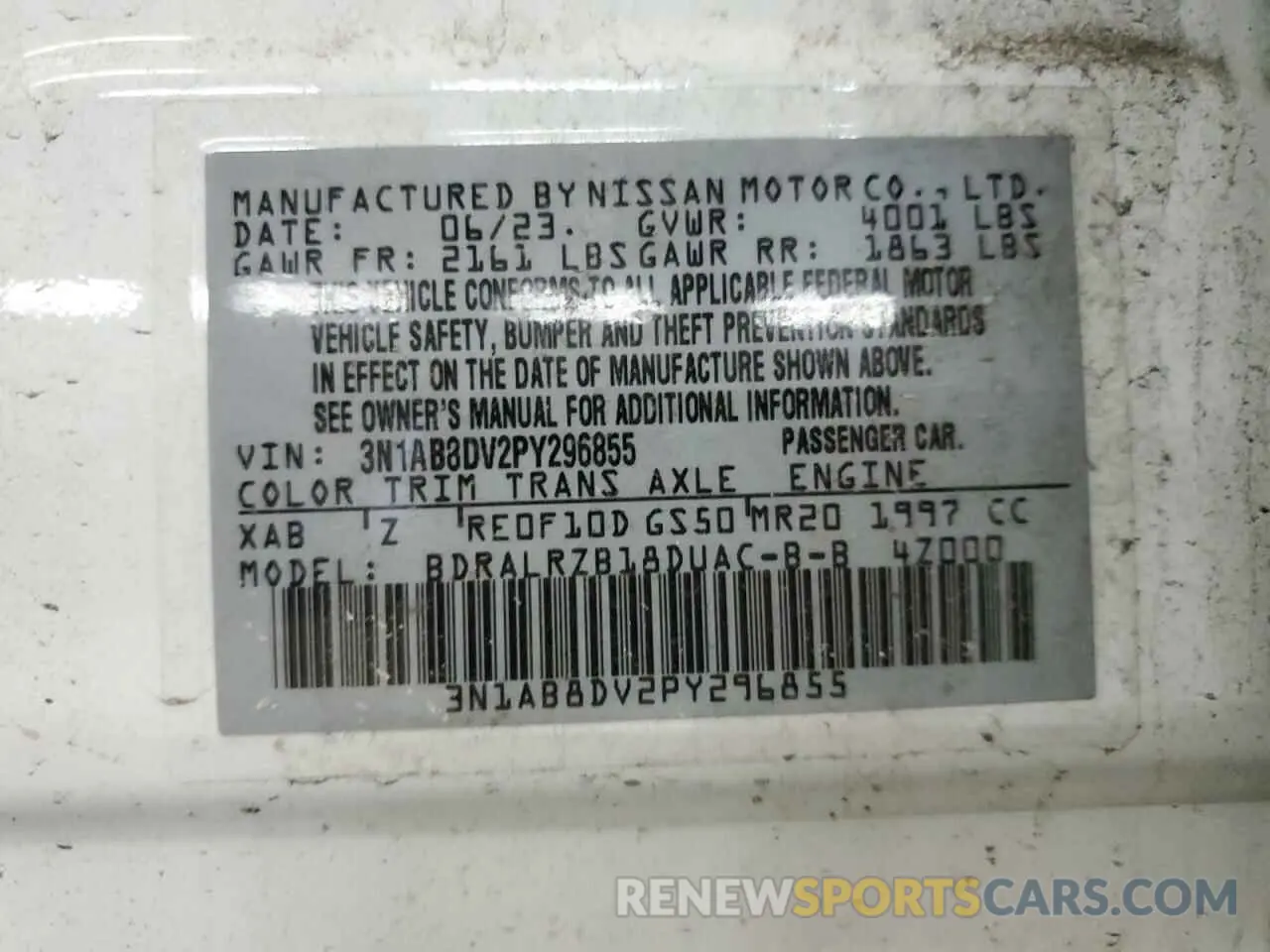 14 Photograph of a damaged car 3N1AB8DV2PY296855 NISSAN SENTRA 2023
