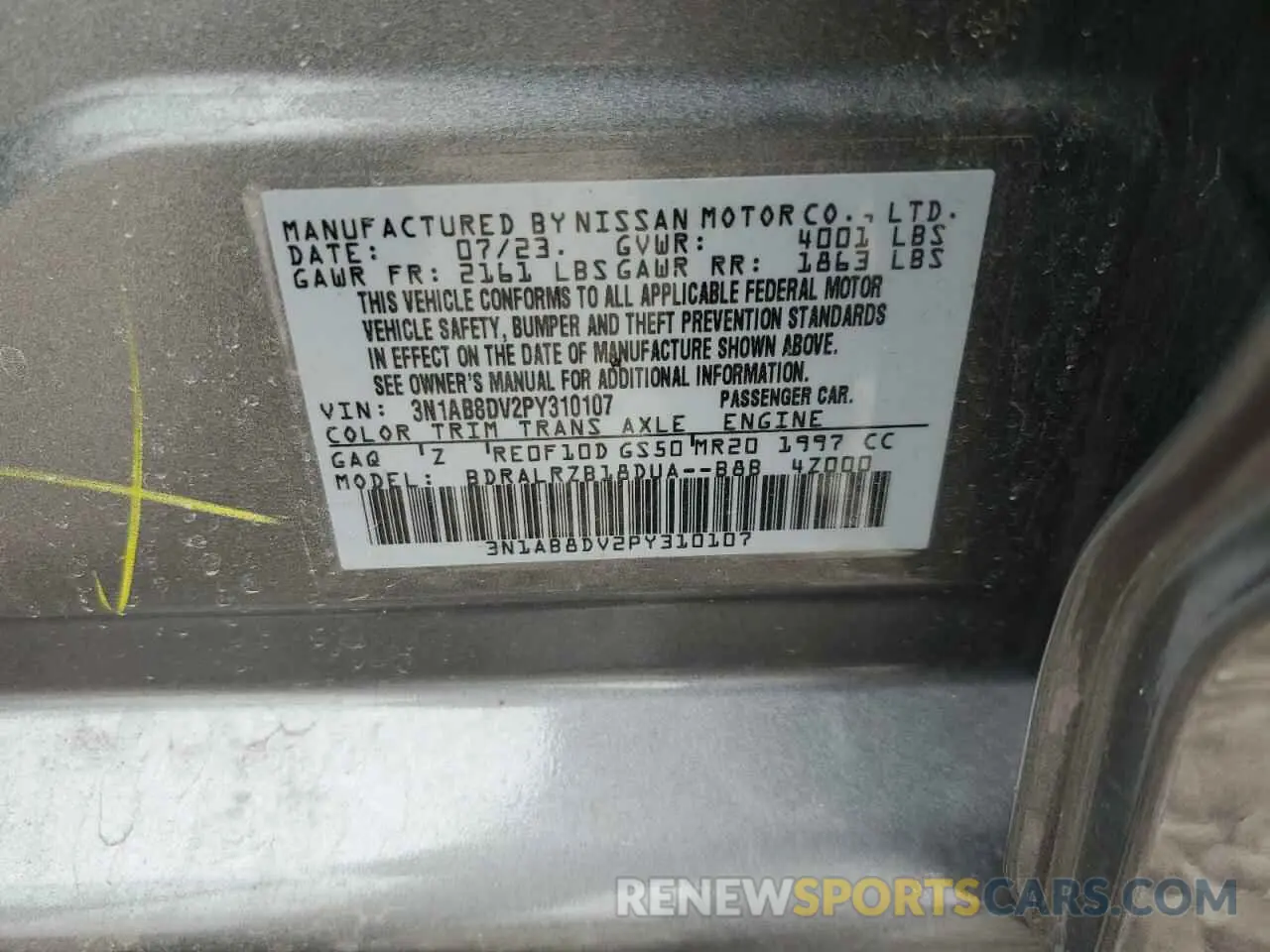 12 Photograph of a damaged car 3N1AB8DV2PY310107 NISSAN SENTRA 2023