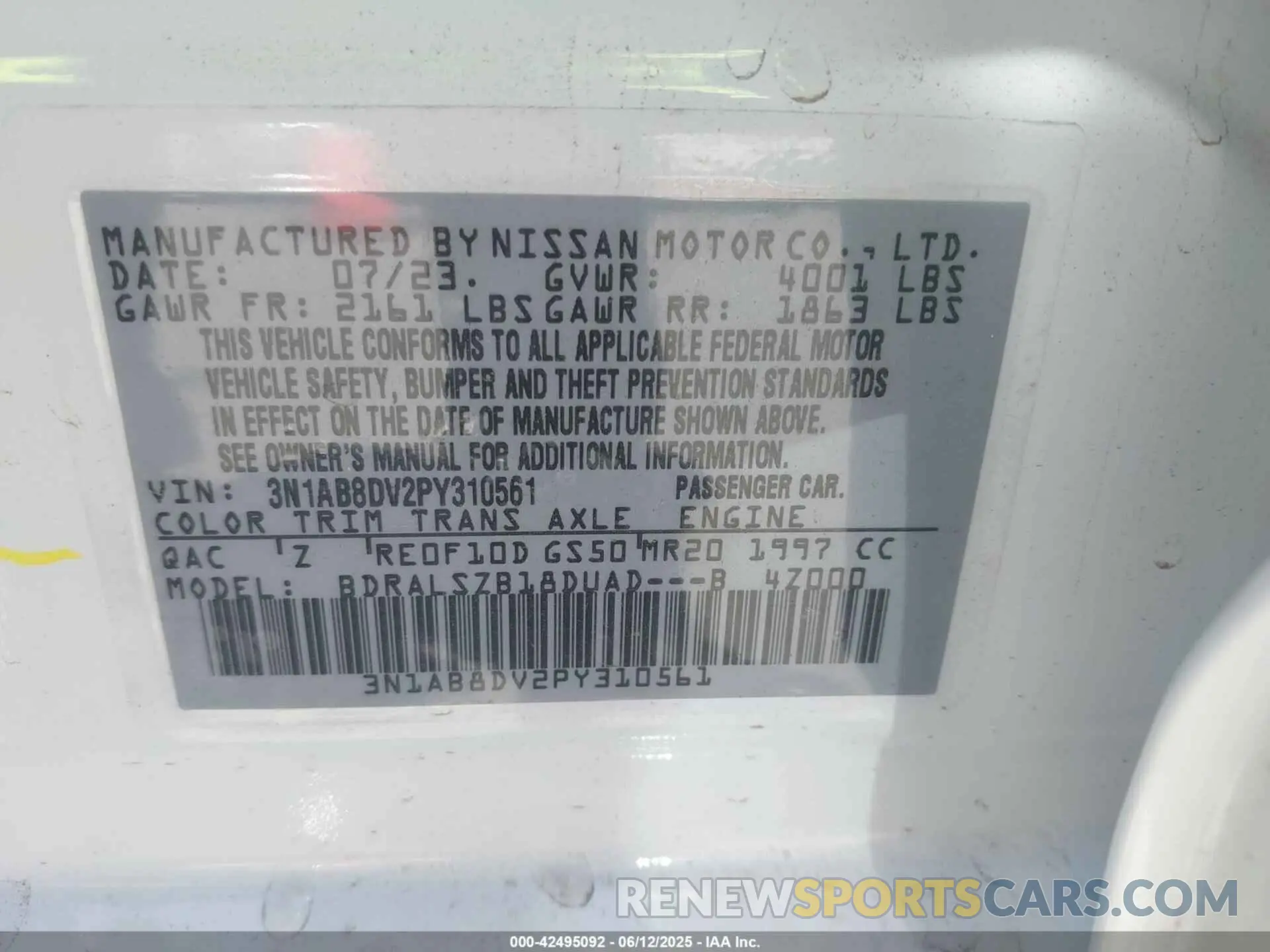 9 Photograph of a damaged car 3N1AB8DV2PY310561 NISSAN SENTRA 2023