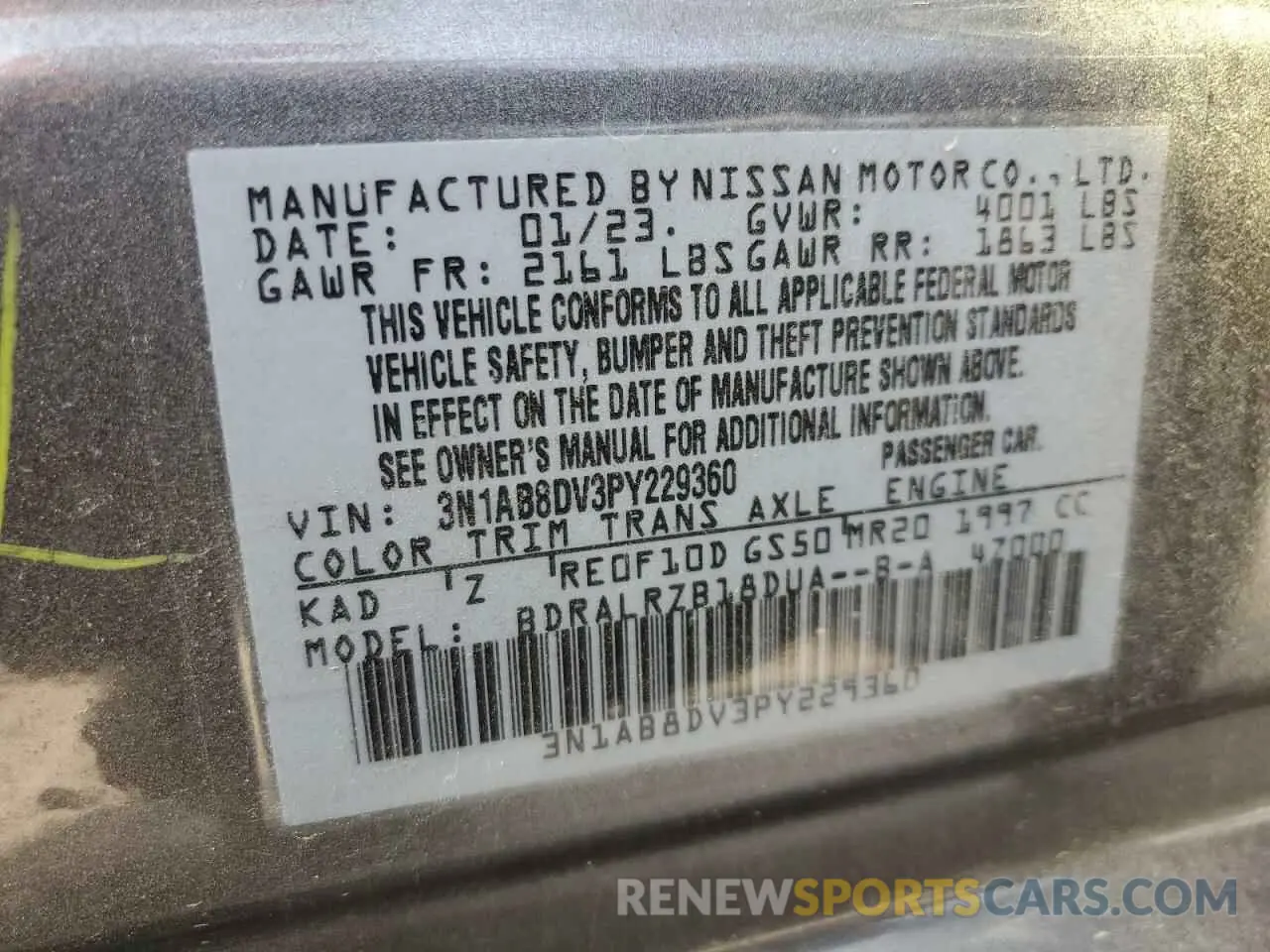 13 Photograph of a damaged car 3N1AB8DV3PY229360 NISSAN SENTRA 2023