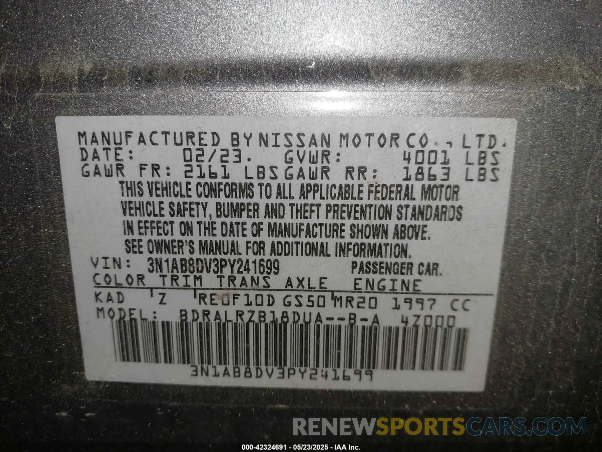 9 Photograph of a damaged car 3N1AB8DV3PY241699 NISSAN SENTRA 2023