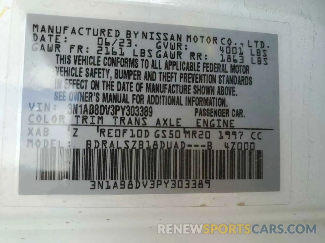 12 Photograph of a damaged car 3N1AB8DV3PY303389 NISSAN SENTRA 2023