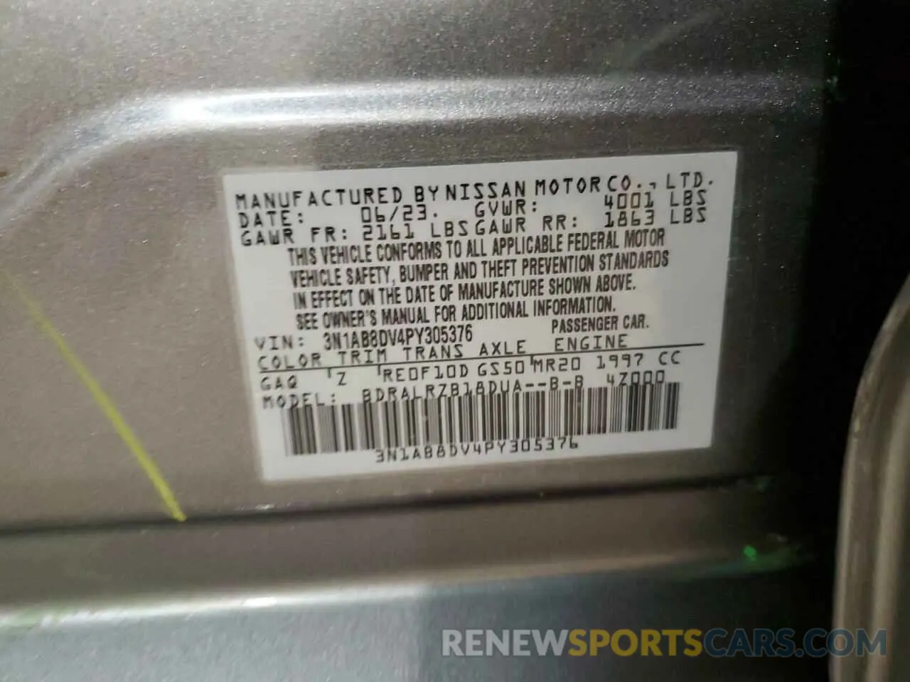 12 Photograph of a damaged car 3N1AB8DV4PY305376 NISSAN SENTRA 2023