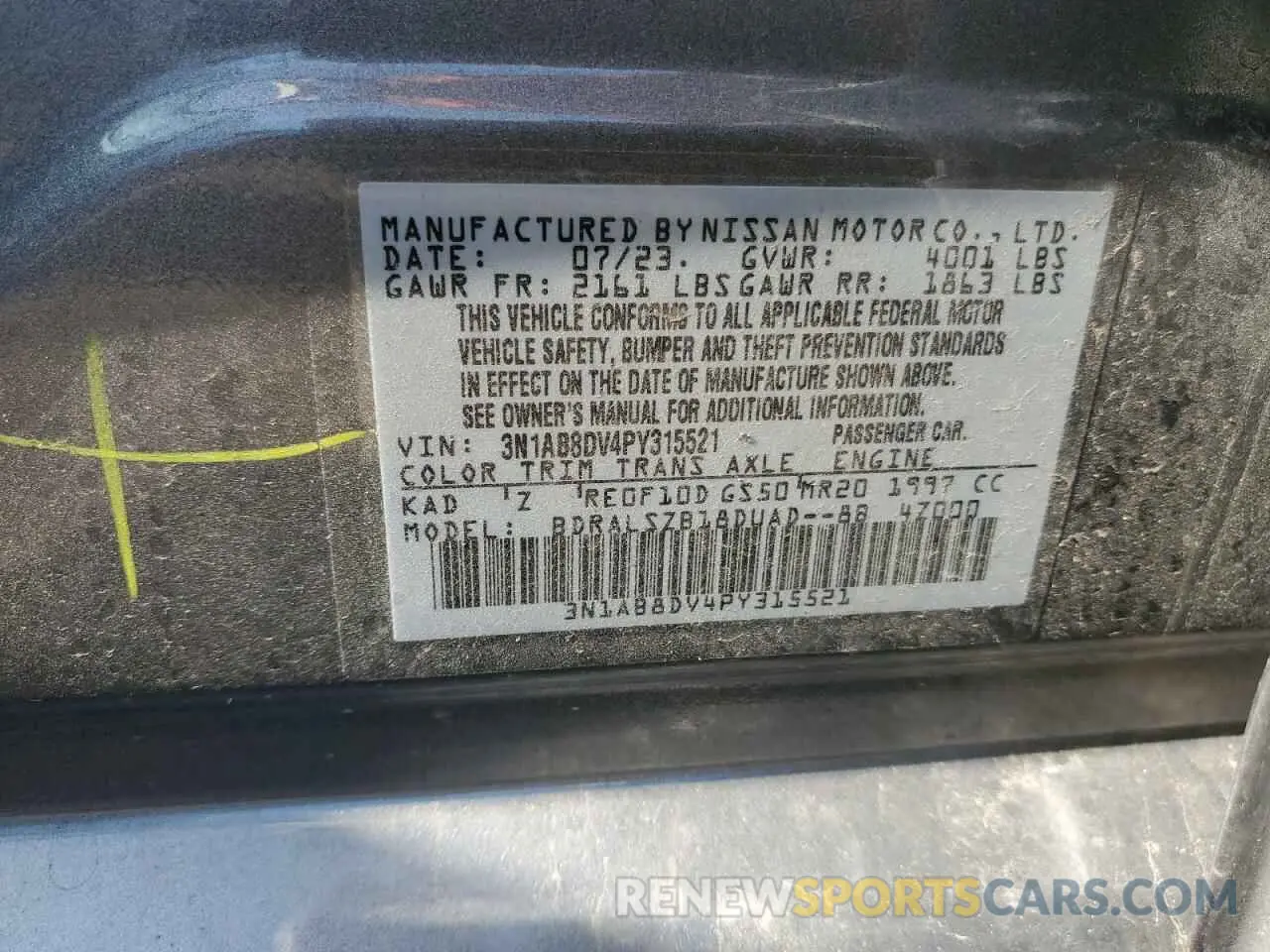 12 Photograph of a damaged car 3N1AB8DV4PY315521 NISSAN SENTRA 2023