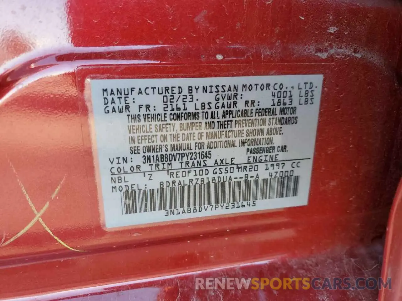 12 Photograph of a damaged car 3N1AB8DV7PY231645 NISSAN SENTRA 2023