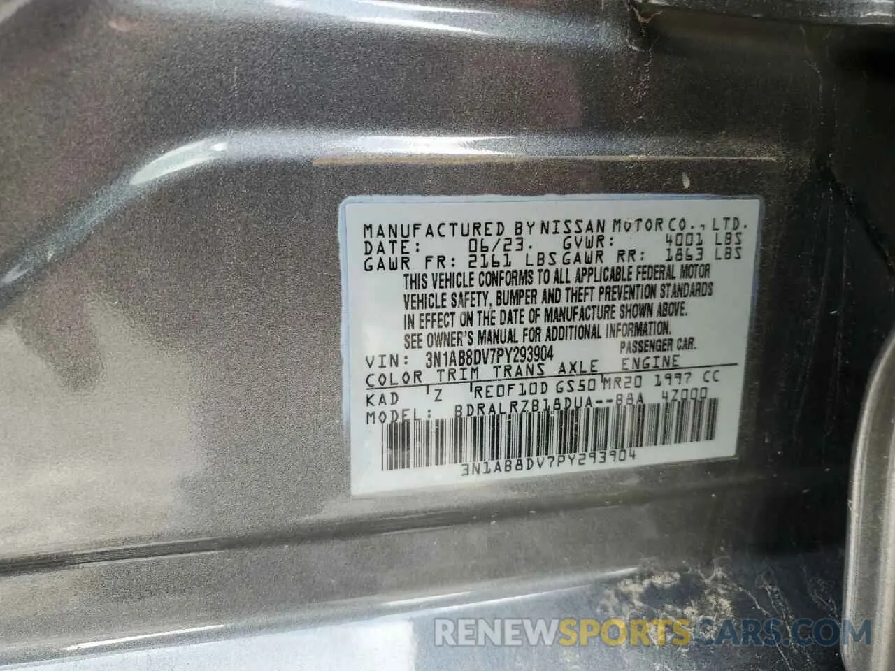 13 Photograph of a damaged car 3N1AB8DV7PY293904 NISSAN SENTRA 2023