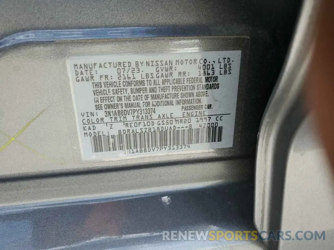 12 Photograph of a damaged car 3N1AB8DV7PY313374 NISSAN SENTRA 2023