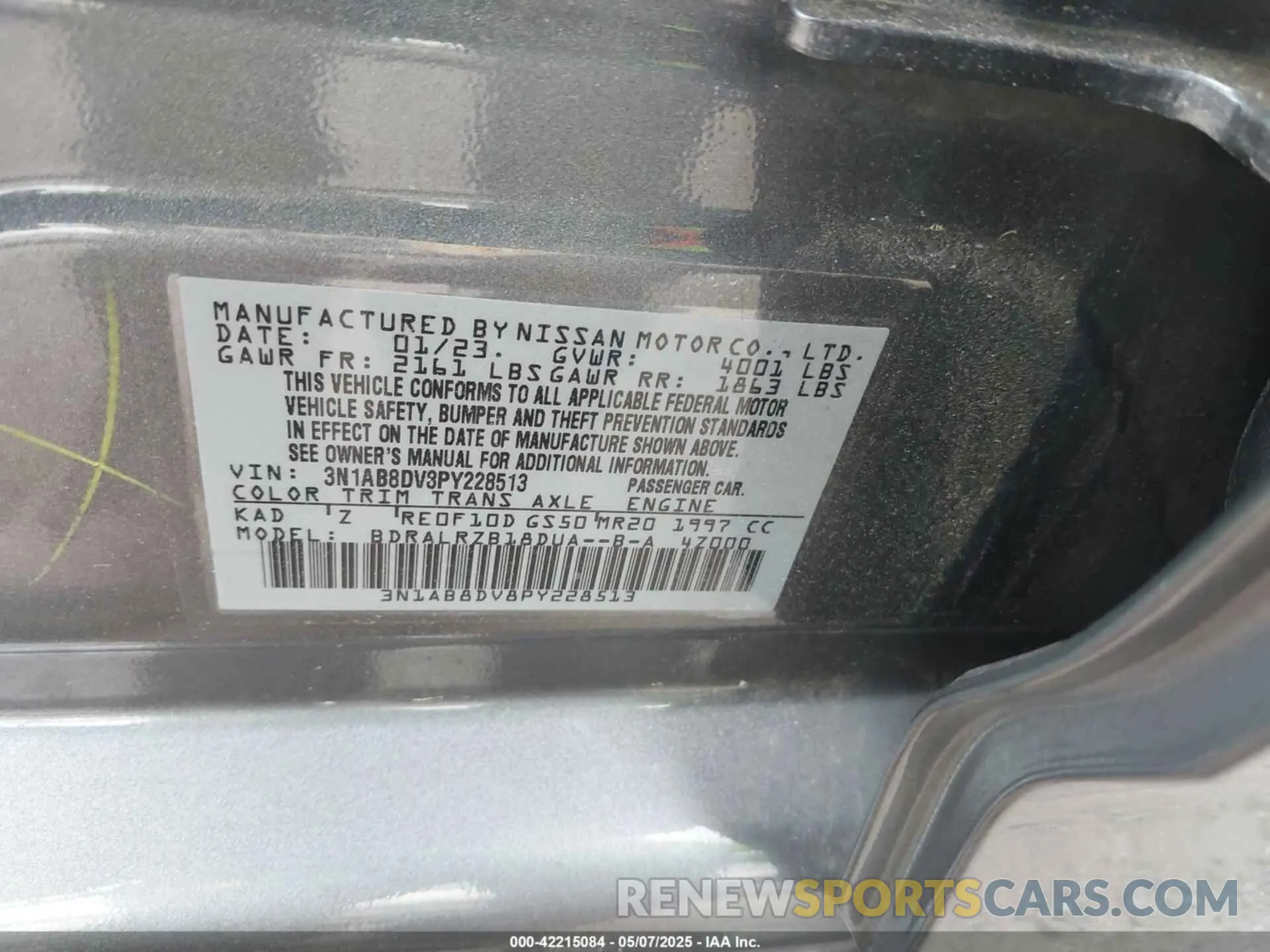 9 Photograph of a damaged car 3N1AB8DV8PY228513 NISSAN SENTRA 2023
