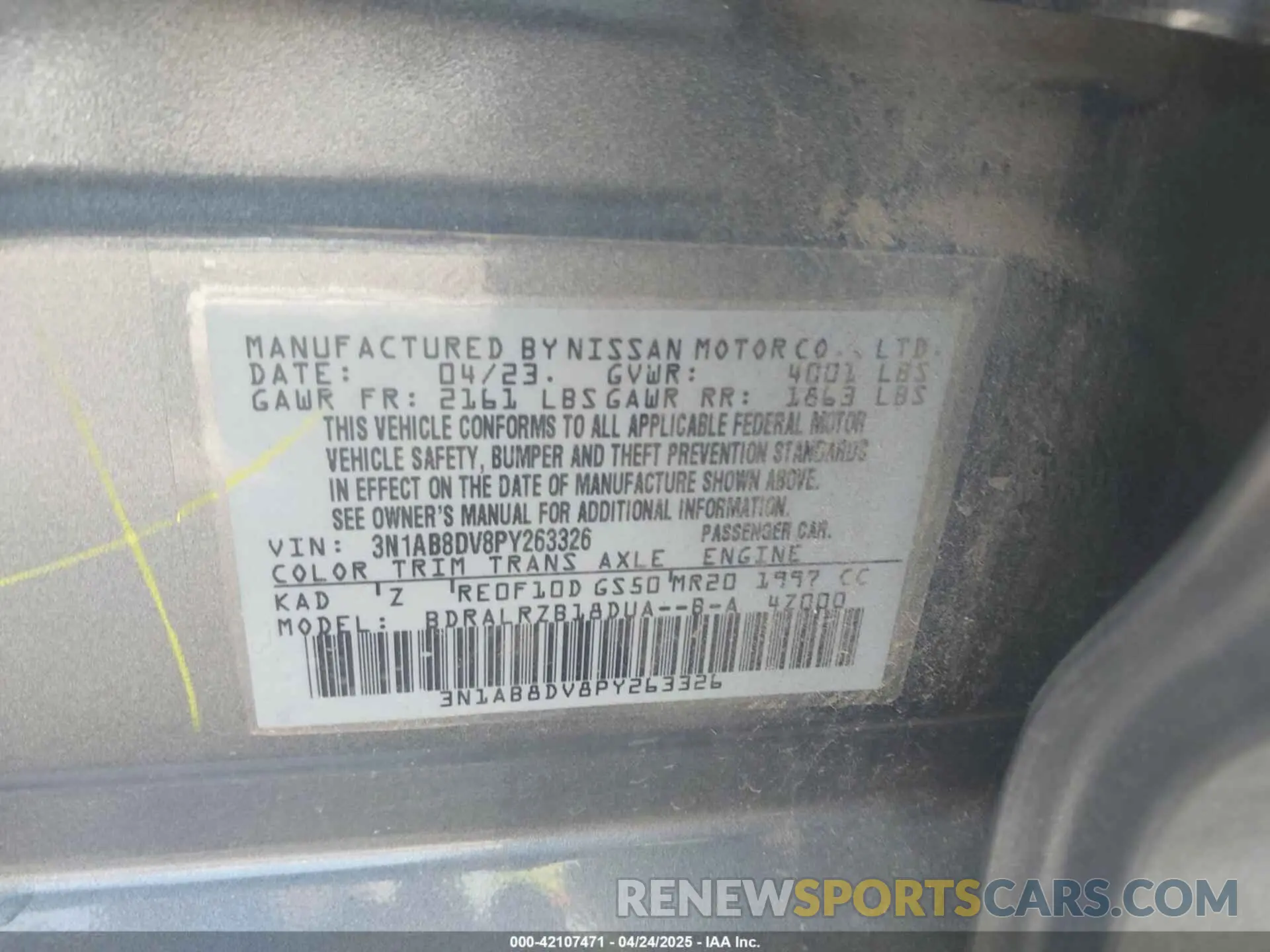 9 Photograph of a damaged car 3N1AB8DV8PY263326 NISSAN SENTRA 2023