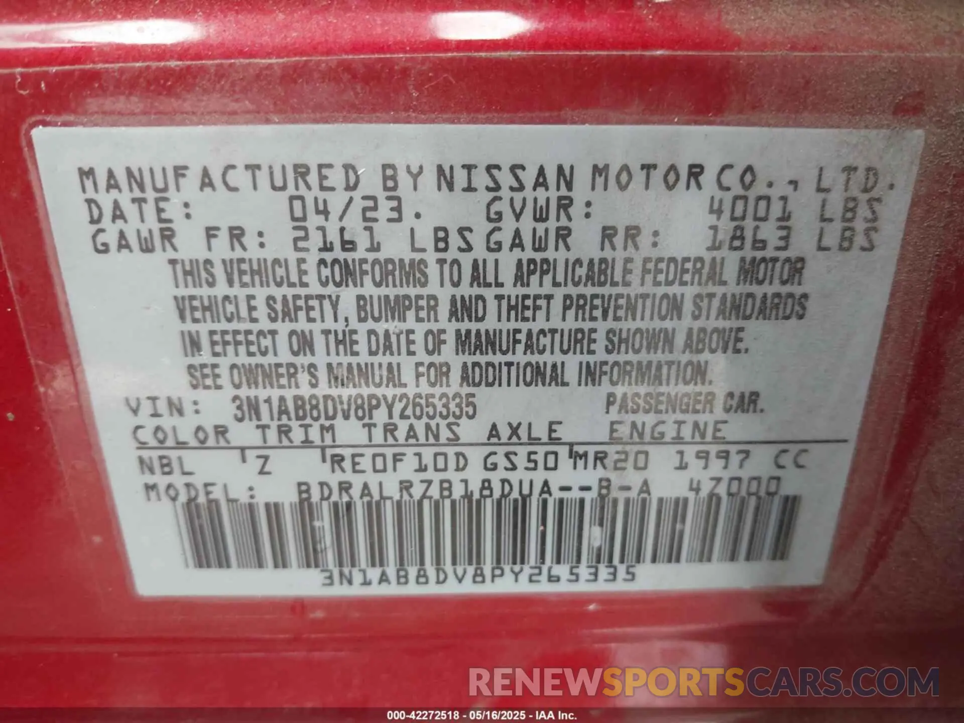 9 Photograph of a damaged car 3N1AB8DV8PY265335 NISSAN SENTRA 2023