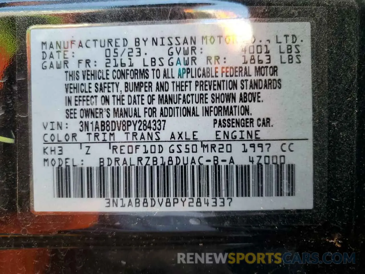 12 Photograph of a damaged car 3N1AB8DV8PY284337 NISSAN SENTRA 2023