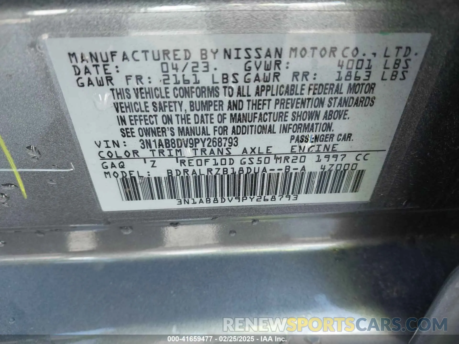 9 Photograph of a damaged car 3N1AB8DV9PY268793 NISSAN SENTRA 2023