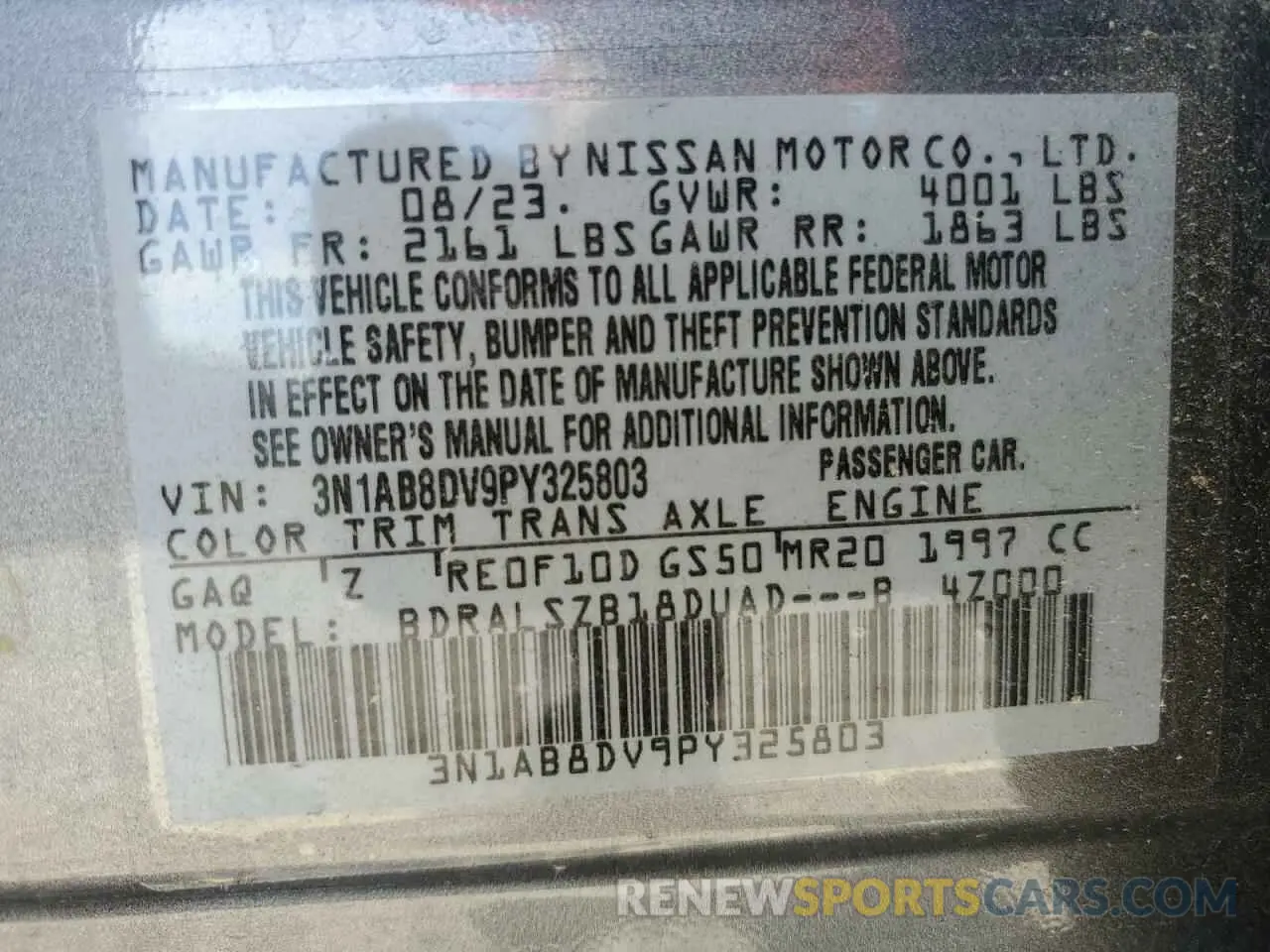 12 Photograph of a damaged car 3N1AB8DV9PY325803 NISSAN SENTRA 2023