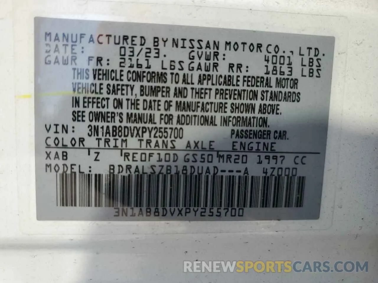 14 Photograph of a damaged car 3N1AB8DVXPY255700 NISSAN SENTRA 2023
