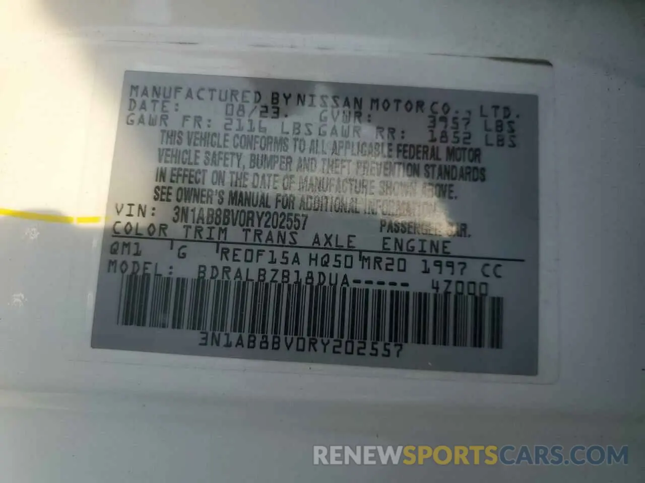 14 Photograph of a damaged car 3N1AB8BV0RY202557 NISSAN SENTRA 2024