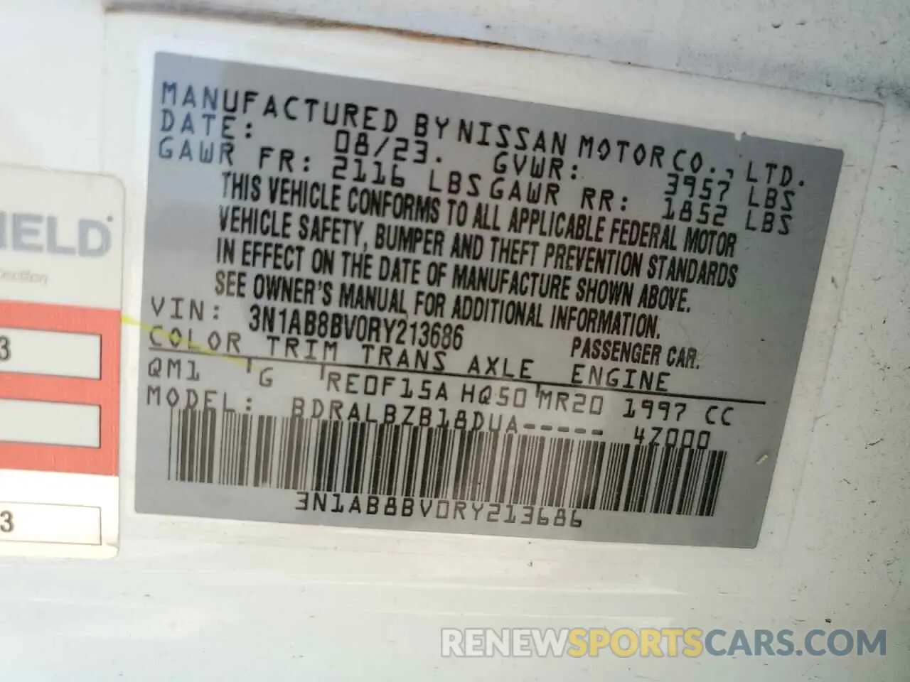 12 Photograph of a damaged car 3N1AB8BV0RY213686 NISSAN SENTRA 2024