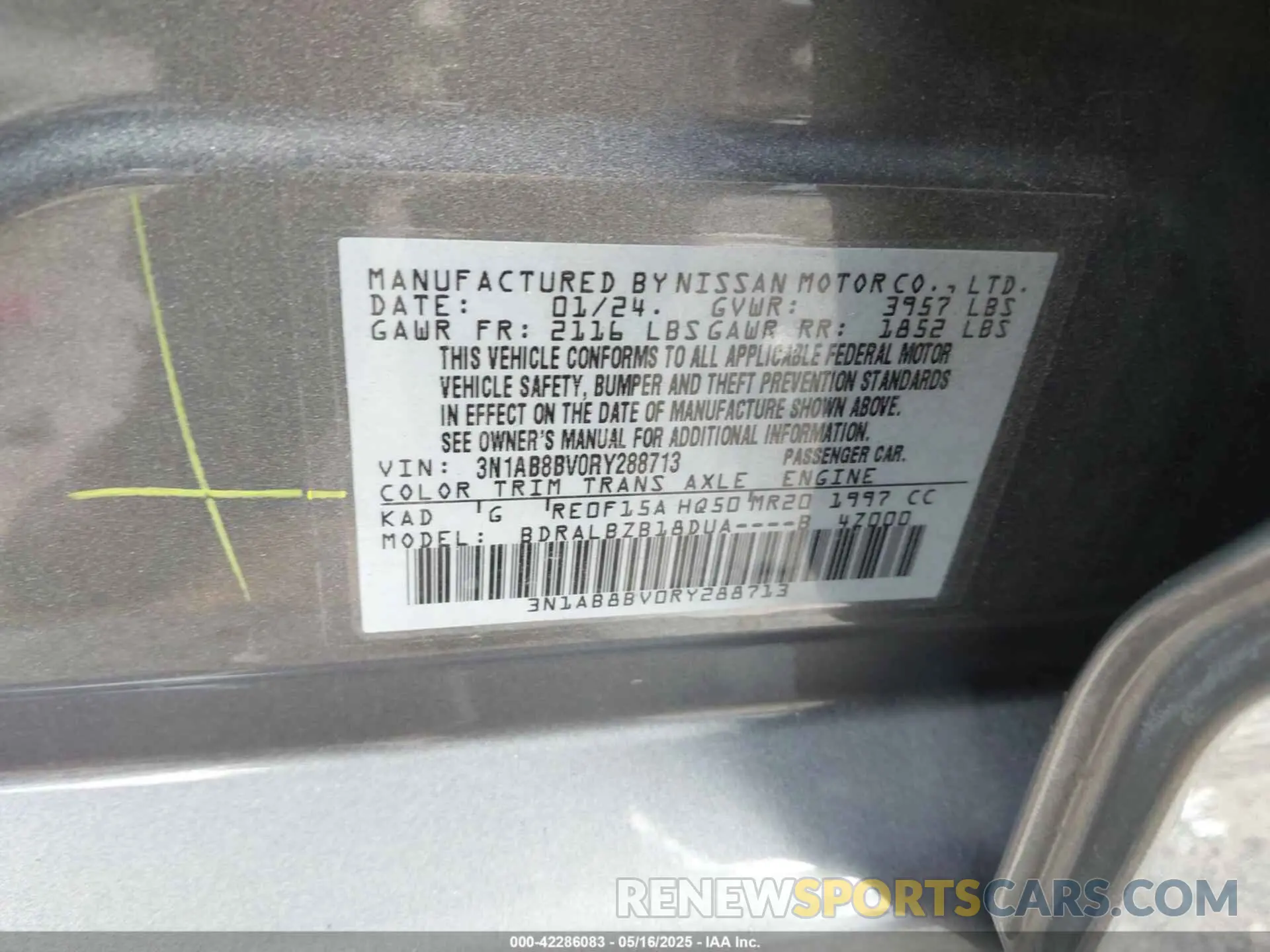9 Photograph of a damaged car 3N1AB8BV0RY288713 NISSAN SENTRA 2024