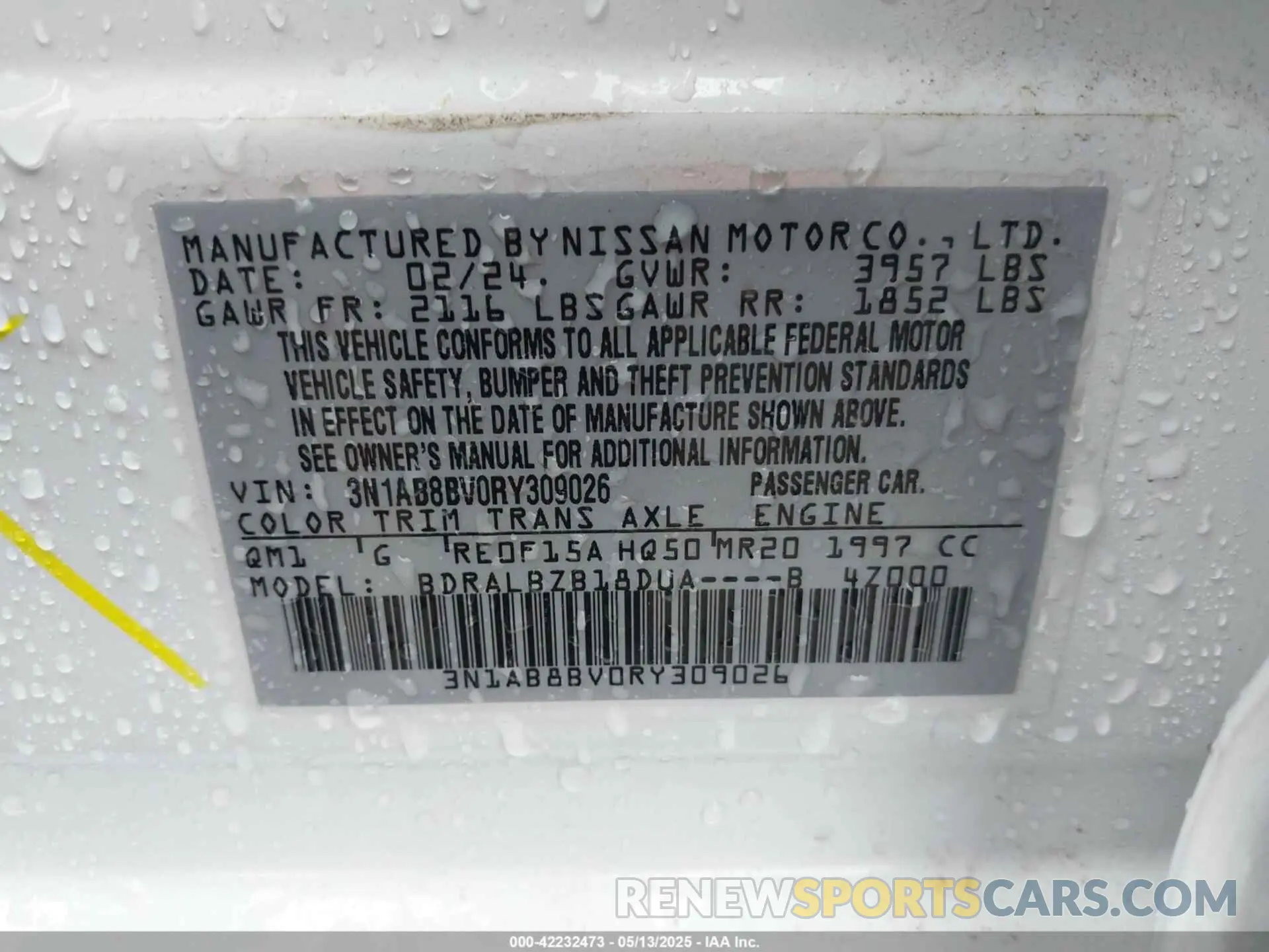 9 Photograph of a damaged car 3N1AB8BV0RY309026 NISSAN SENTRA 2024