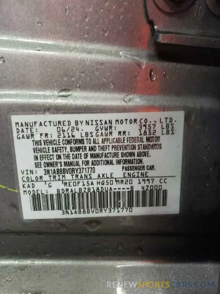 12 Photograph of a damaged car 3N1AB8BV0RY371770 NISSAN SENTRA 2024