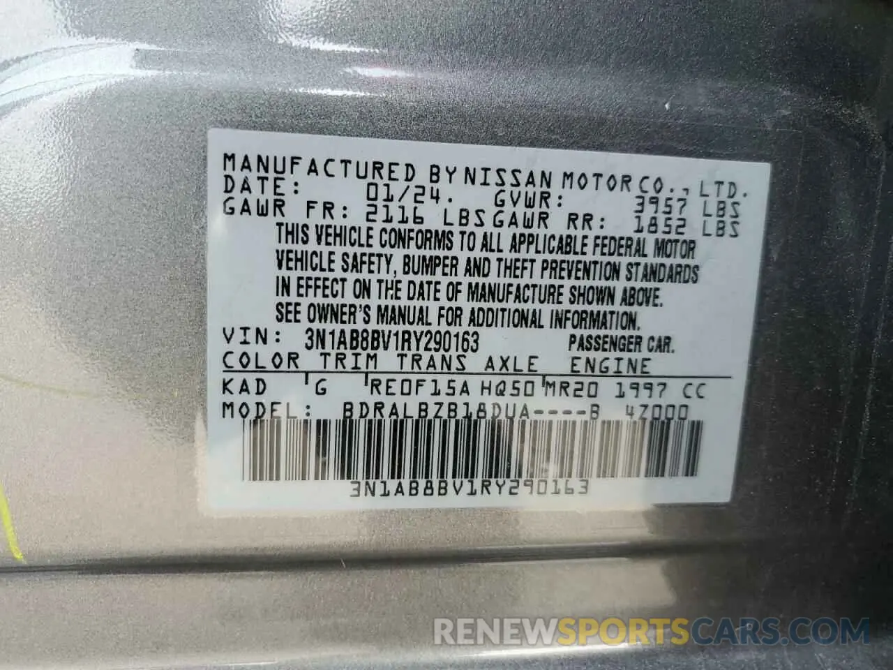 12 Photograph of a damaged car 3N1AB8BV1RY290163 NISSAN SENTRA 2024