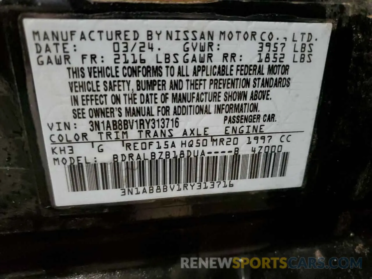 12 Photograph of a damaged car 3N1AB8BV1RY313716 NISSAN SENTRA 2024