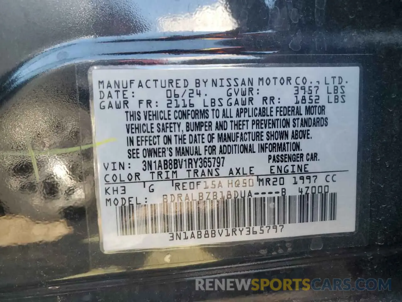 12 Photograph of a damaged car 3N1AB8BV1RY365797 NISSAN SENTRA 2024