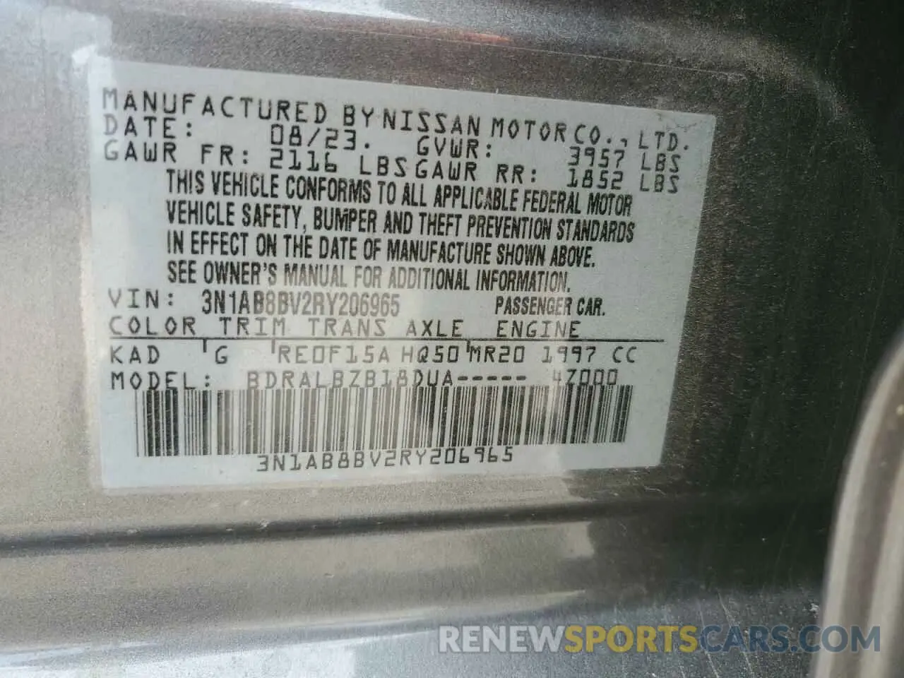 15 Photograph of a damaged car 3N1AB8BV2RY206965 NISSAN SENTRA 2024