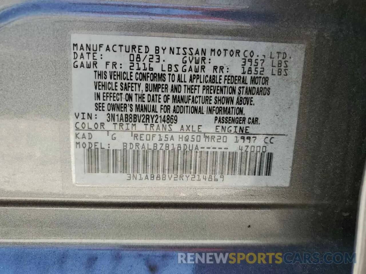 13 Photograph of a damaged car 3N1AB8BV2RY214869 NISSAN SENTRA 2024