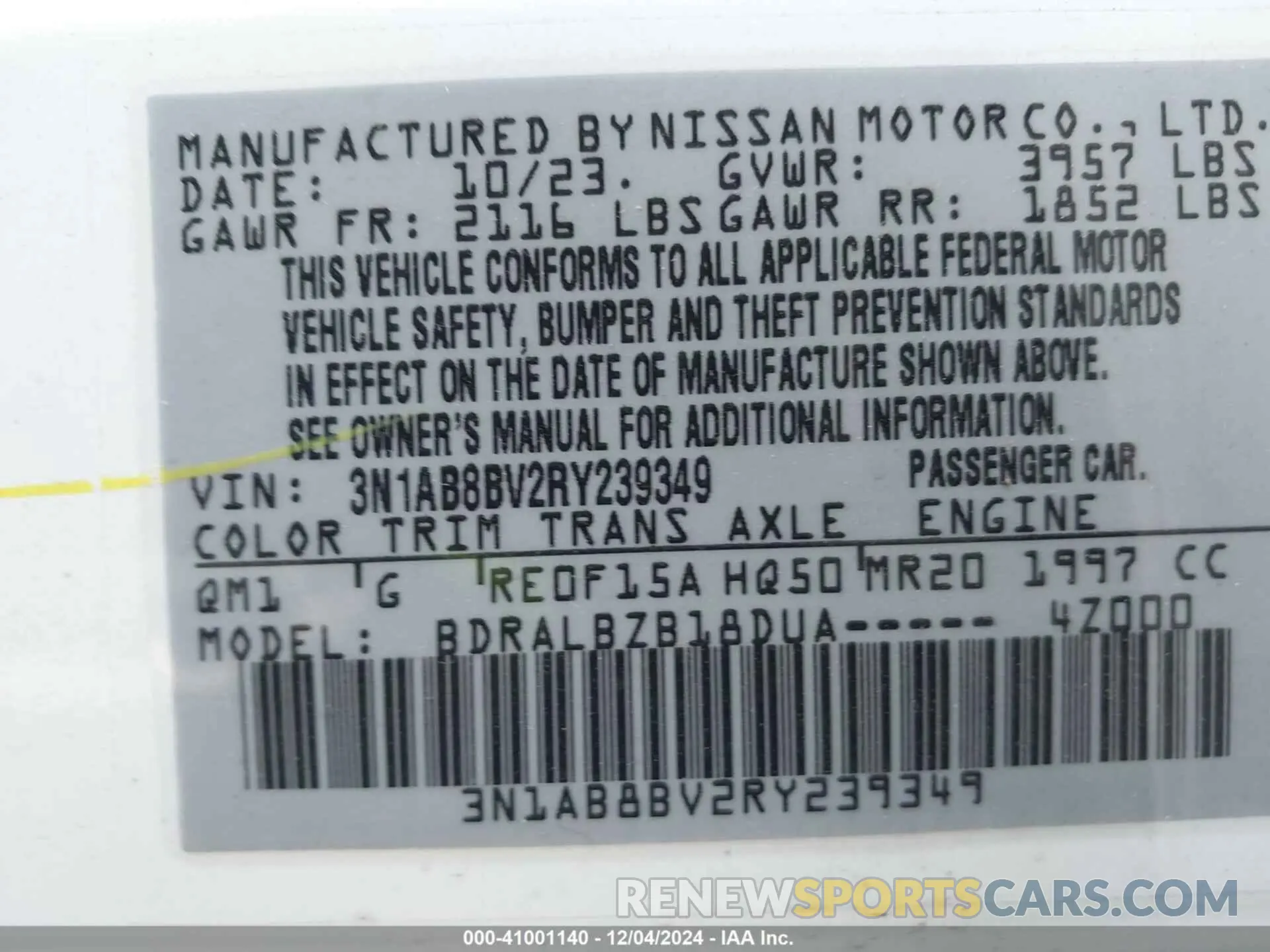 9 Photograph of a damaged car 3N1AB8BV2RY239349 NISSAN SENTRA 2024