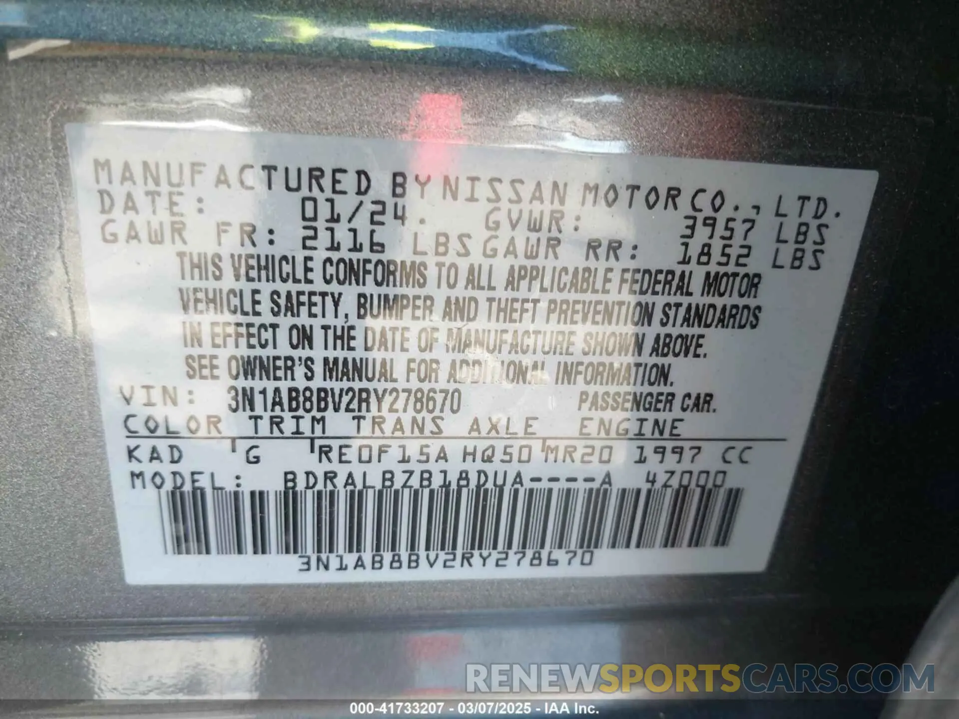 9 Photograph of a damaged car 3N1AB8BV2RY278670 NISSAN SENTRA 2024