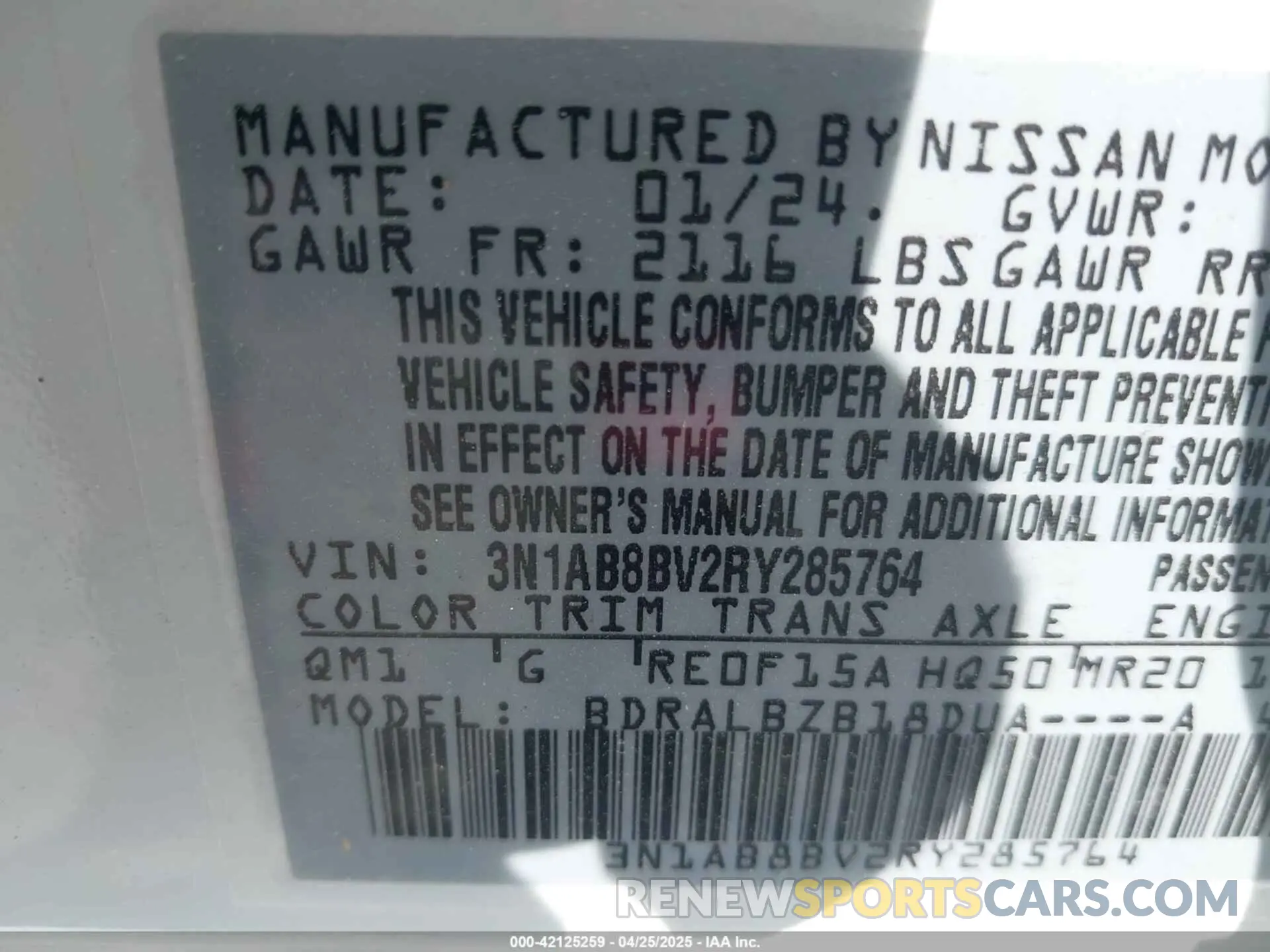 9 Photograph of a damaged car 3N1AB8BV2RY285764 NISSAN SENTRA 2024