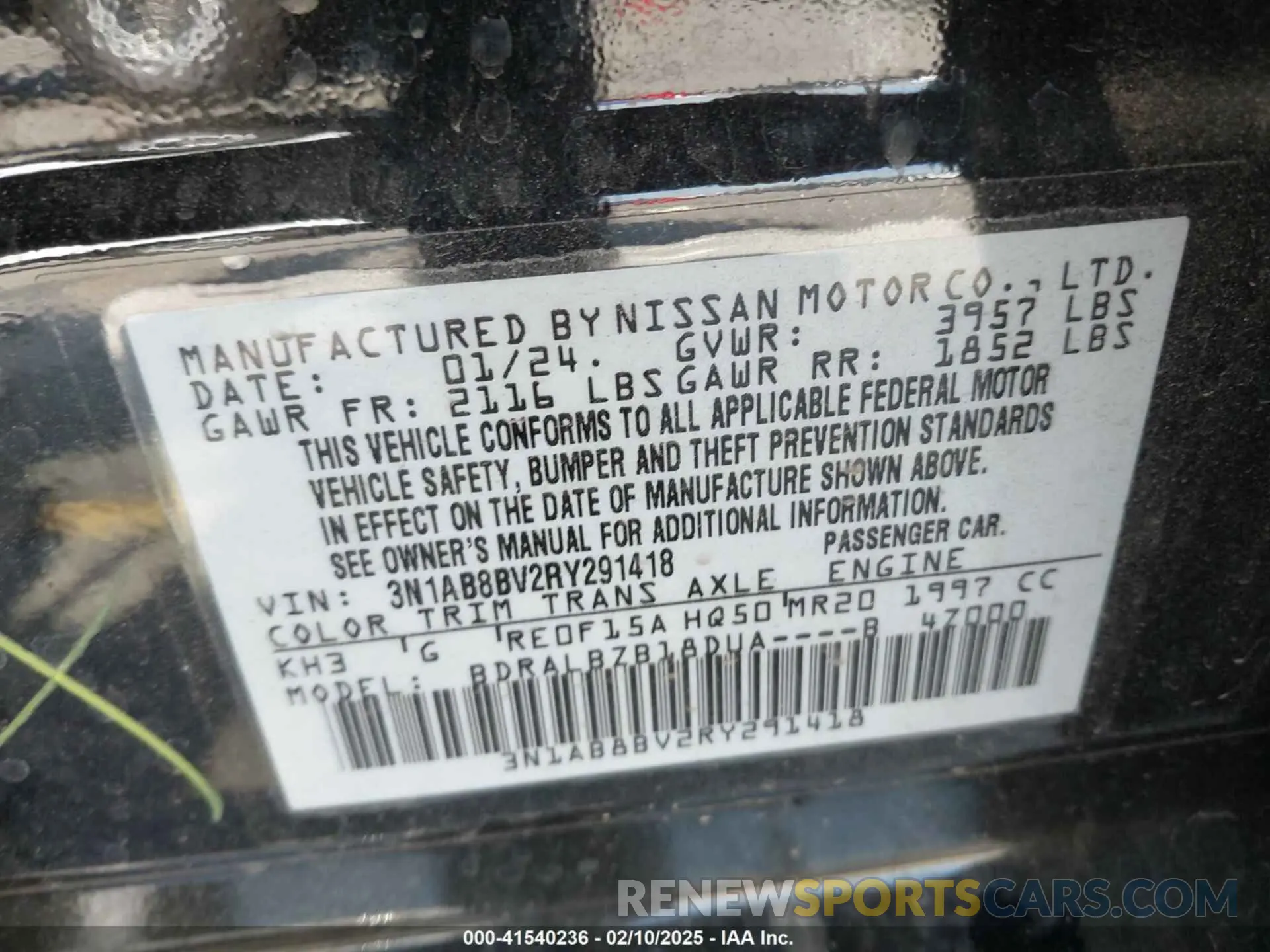 9 Photograph of a damaged car 3N1AB8BV2RY291418 NISSAN SENTRA 2024