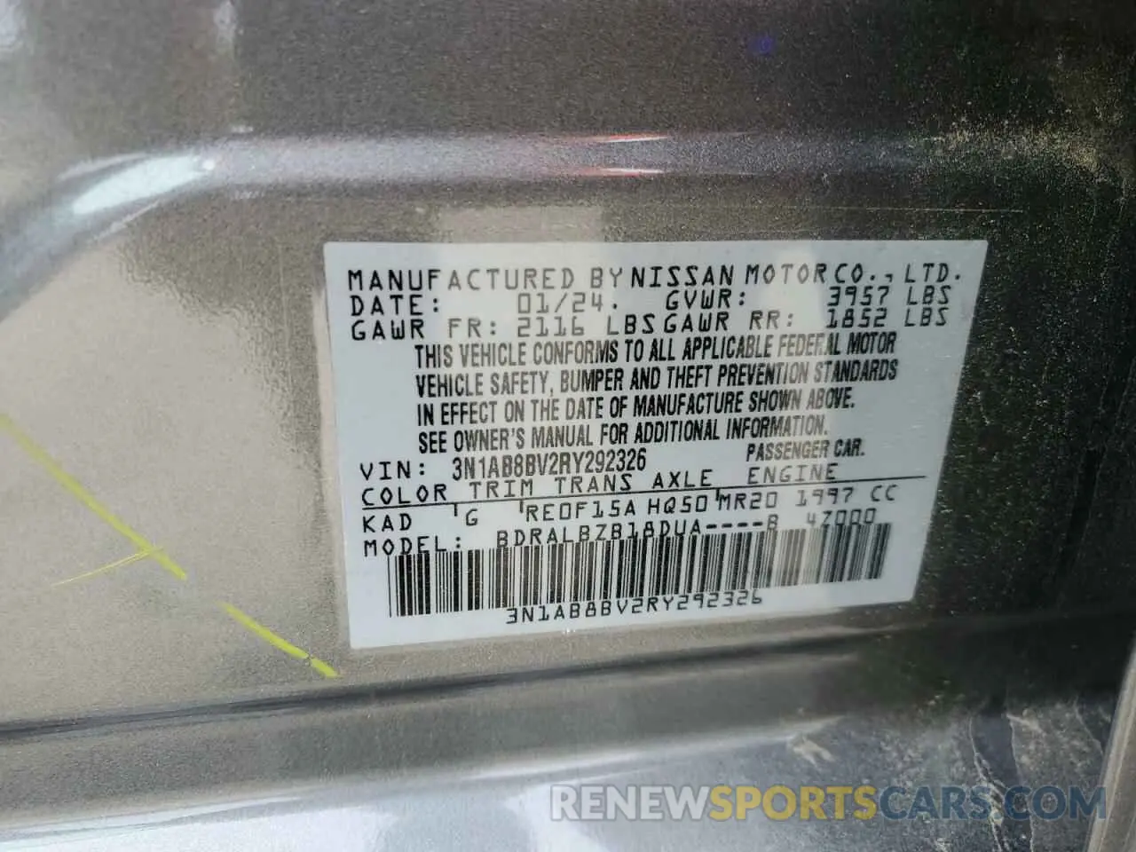 13 Photograph of a damaged car 3N1AB8BV2RY292326 NISSAN SENTRA 2024