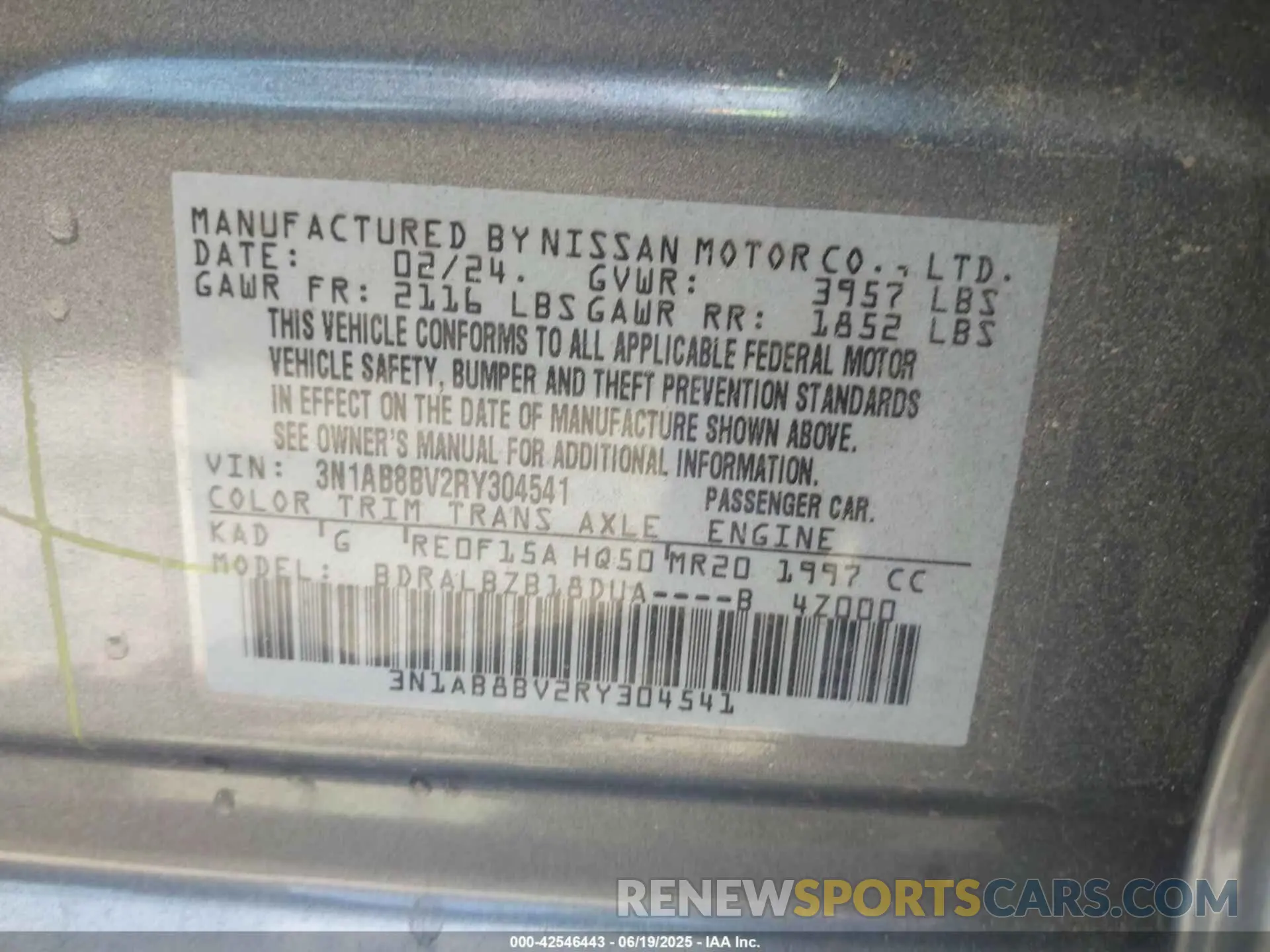 9 Photograph of a damaged car 3N1AB8BV2RY304541 NISSAN SENTRA 2024