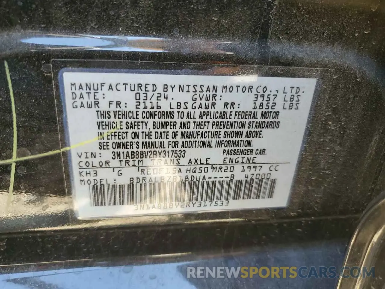13 Photograph of a damaged car 3N1AB8BV2RY317533 NISSAN SENTRA 2024