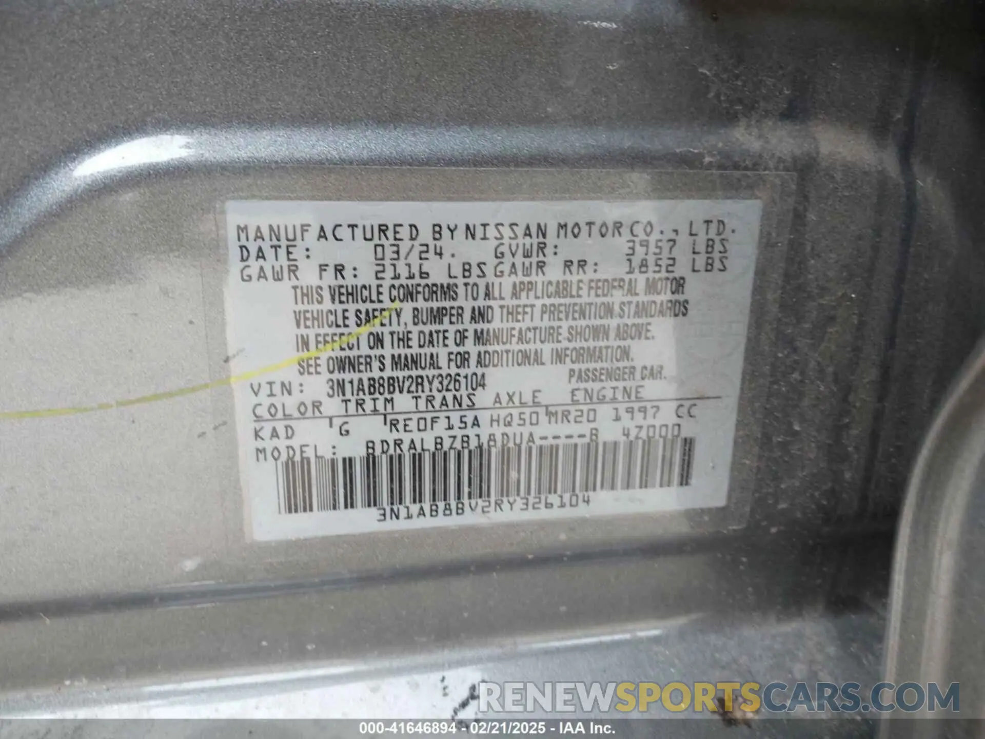 9 Photograph of a damaged car 3N1AB8BV2RY326104 NISSAN SENTRA 2024