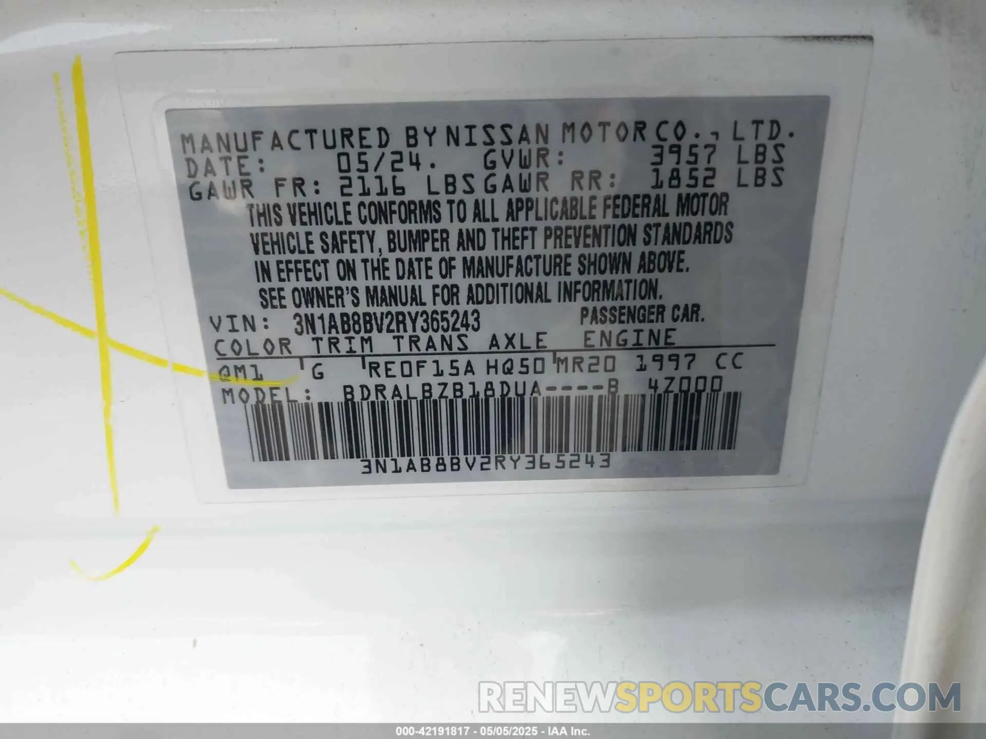9 Photograph of a damaged car 3N1AB8BV2RY365243 NISSAN SENTRA 2024