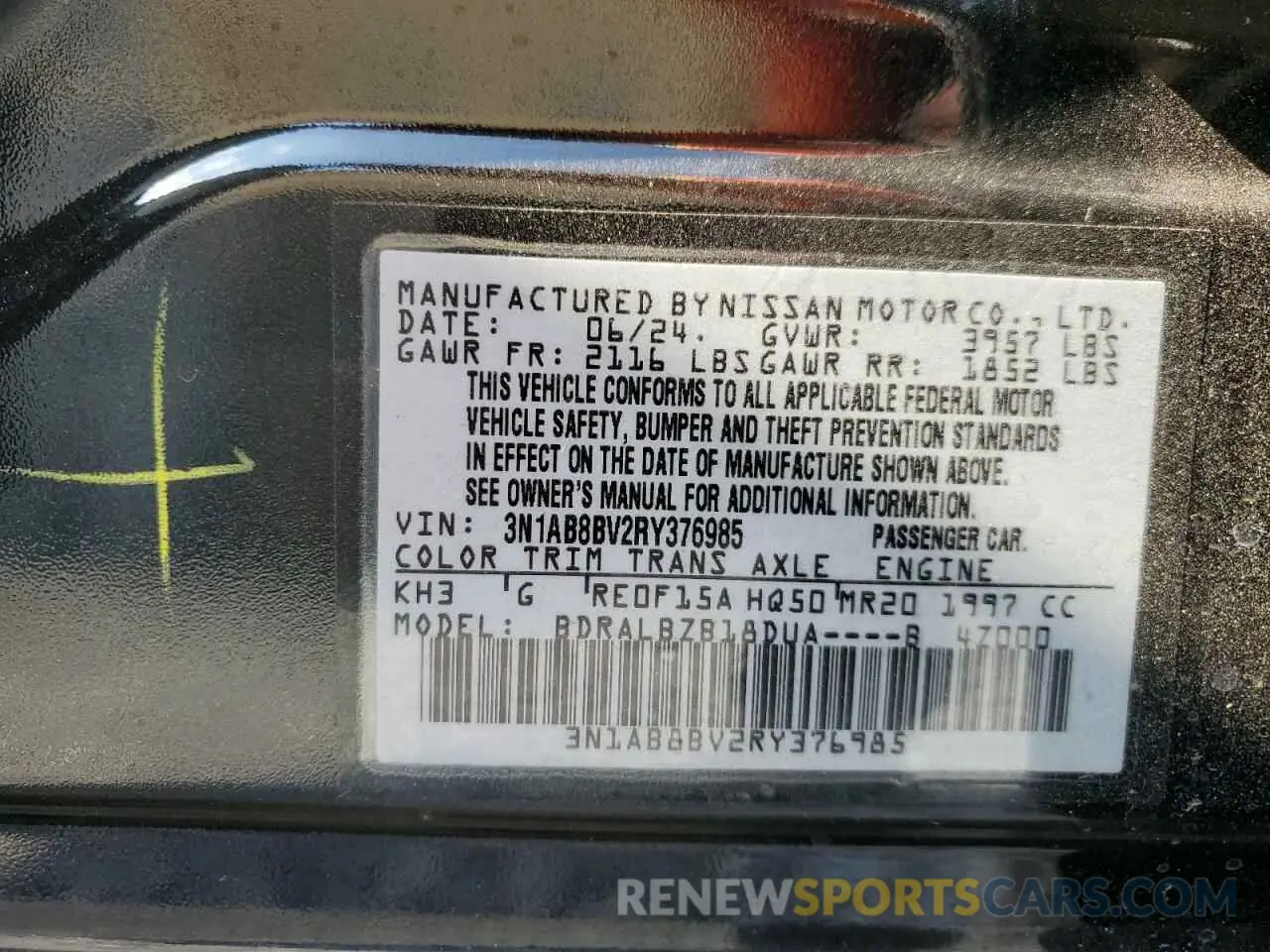 14 Photograph of a damaged car 3N1AB8BV2RY376985 NISSAN SENTRA 2024