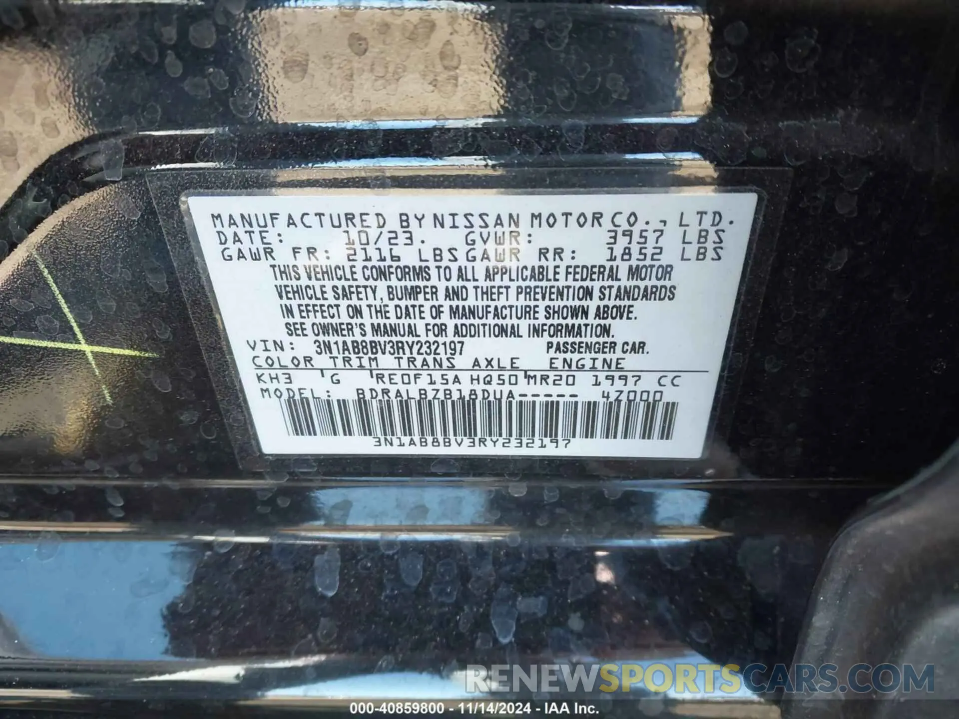 9 Photograph of a damaged car 3N1AB8BV3RY232197 NISSAN SENTRA 2024