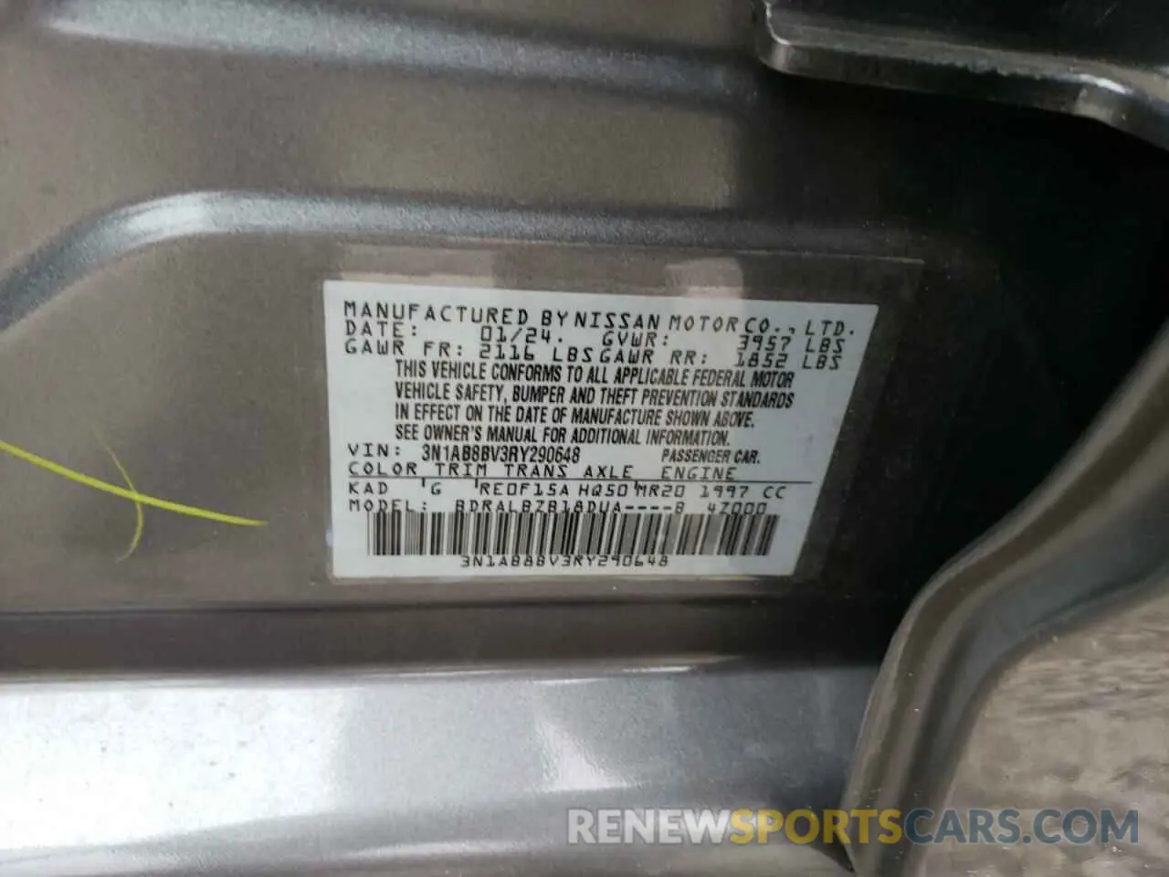 14 Photograph of a damaged car 3N1AB8BV3RY290648 NISSAN SENTRA 2024