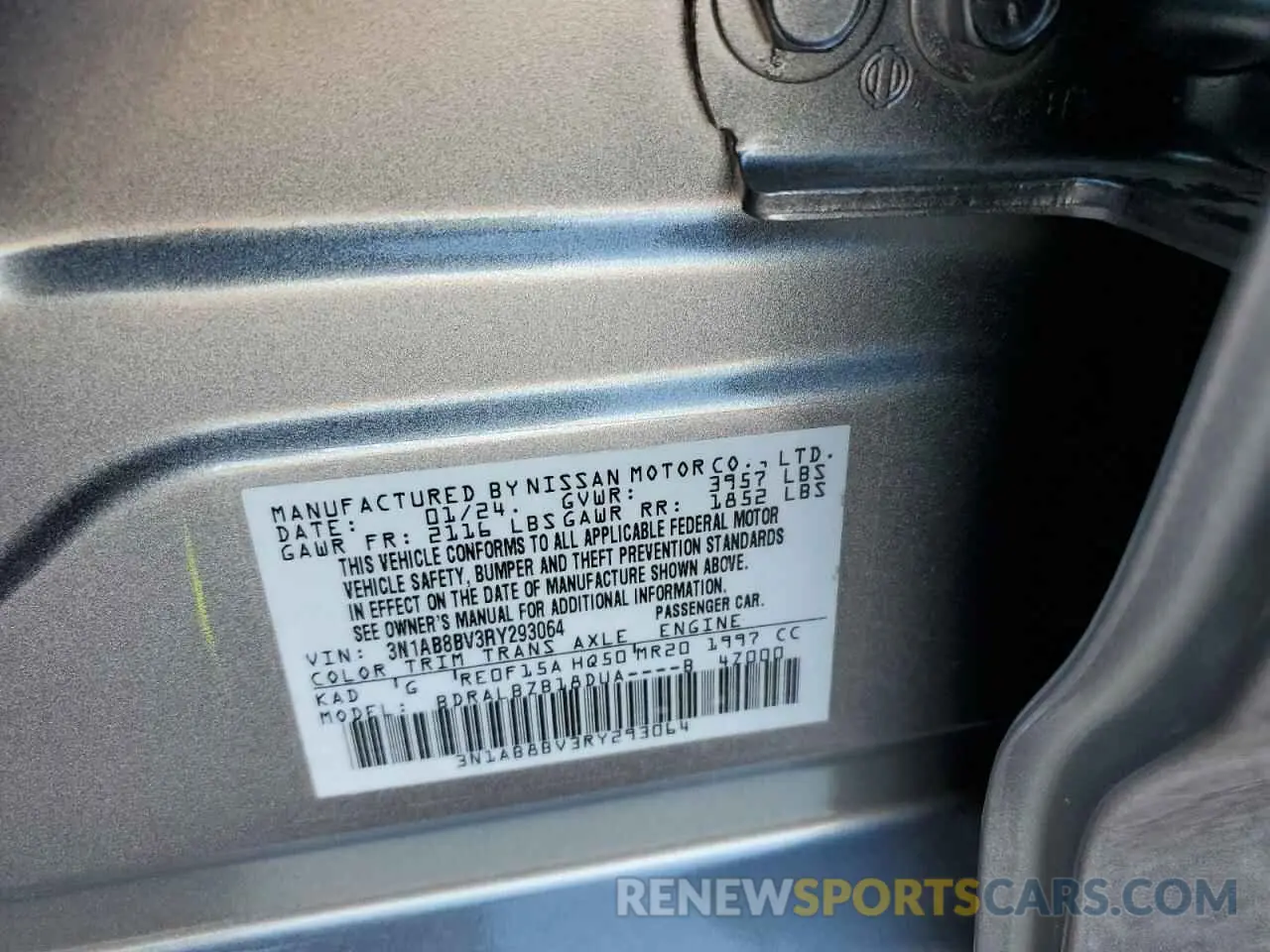 12 Photograph of a damaged car 3N1AB8BV3RY293064 NISSAN SENTRA 2024