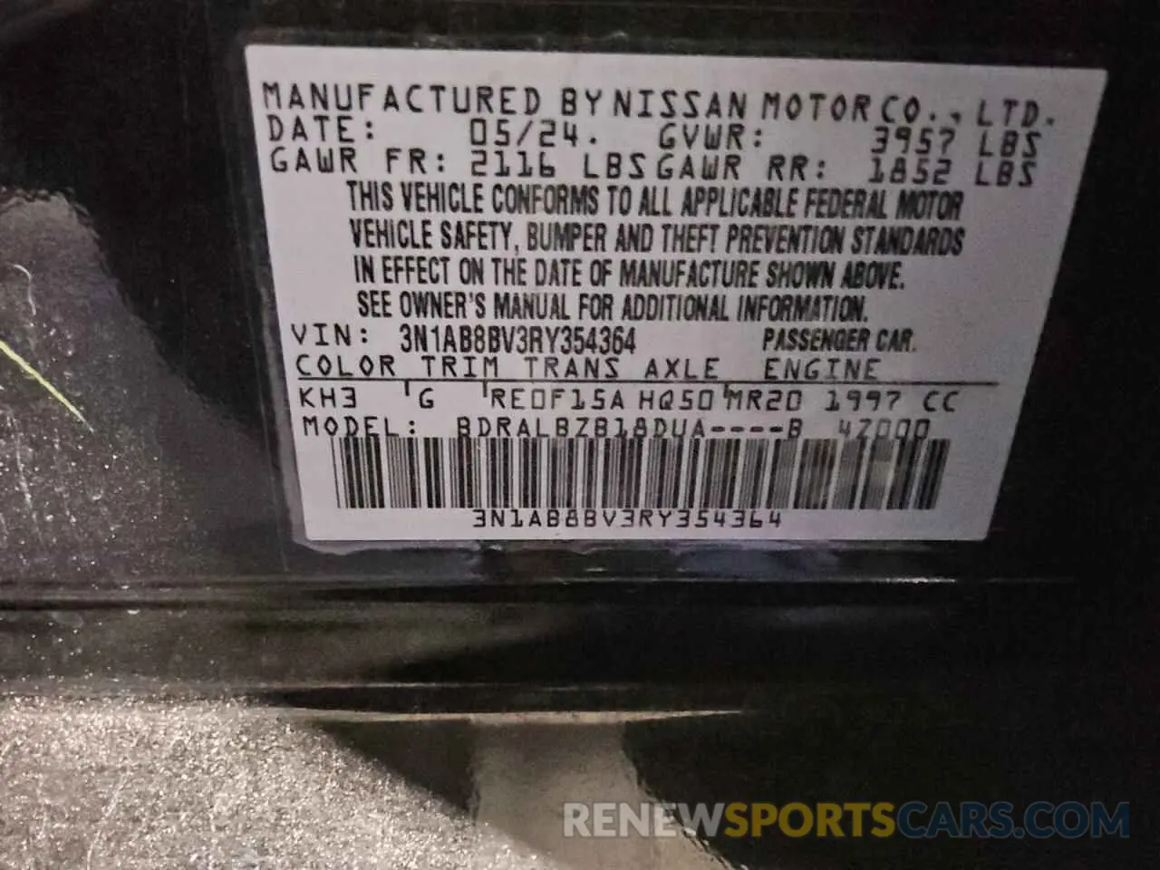 12 Photograph of a damaged car 3N1AB8BV3RY354364 NISSAN SENTRA 2024