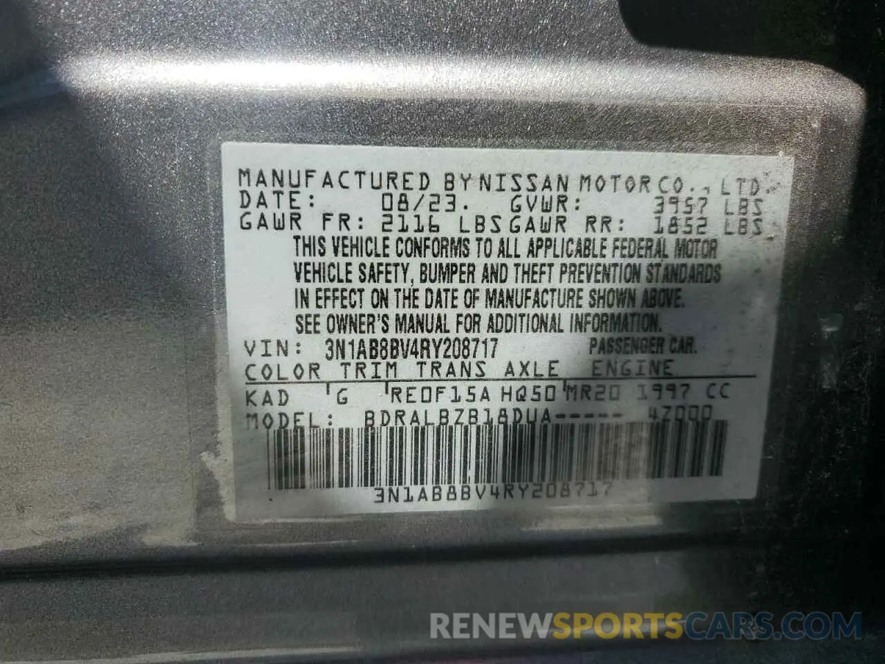 15 Photograph of a damaged car 3N1AB8BV4RY208717 NISSAN SENTRA 2024