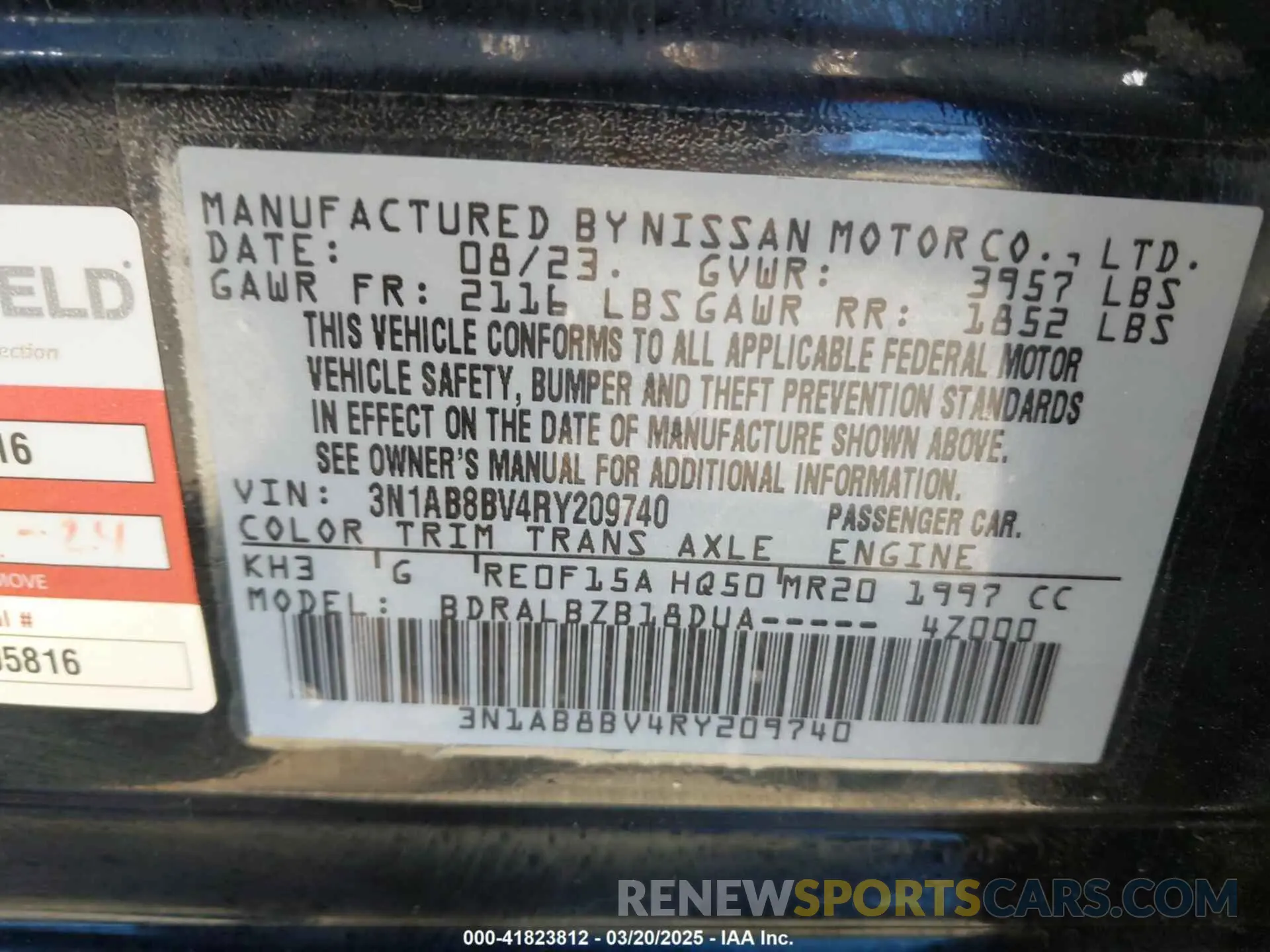 9 Photograph of a damaged car 3N1AB8BV4RY209740 NISSAN SENTRA 2024