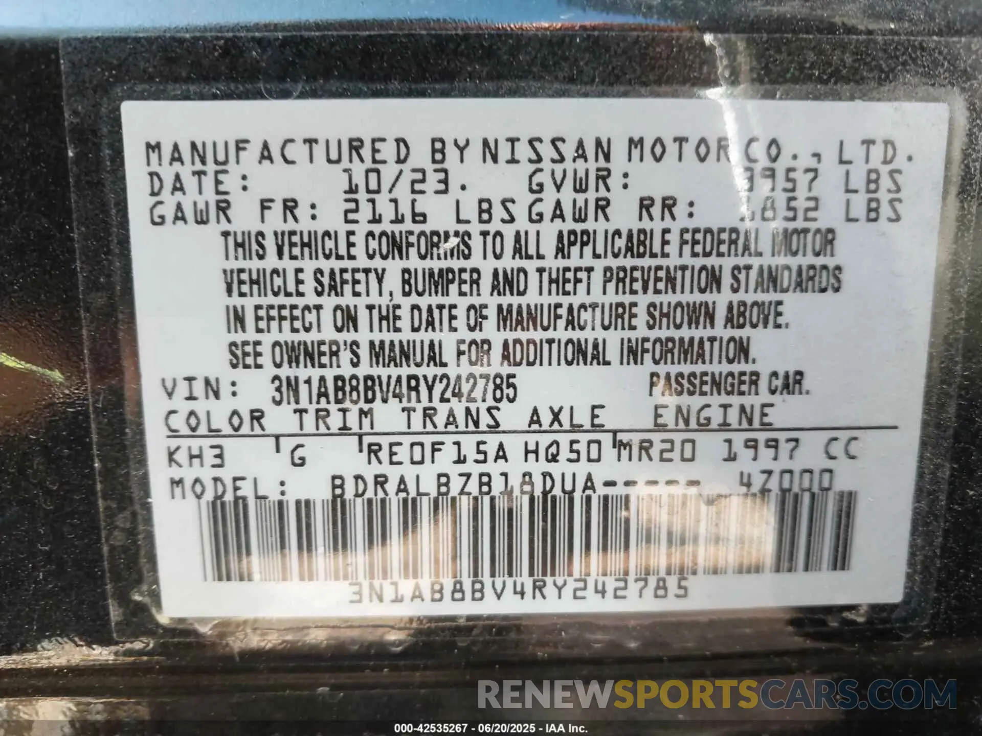 9 Photograph of a damaged car 3N1AB8BV4RY242785 NISSAN SENTRA 2024