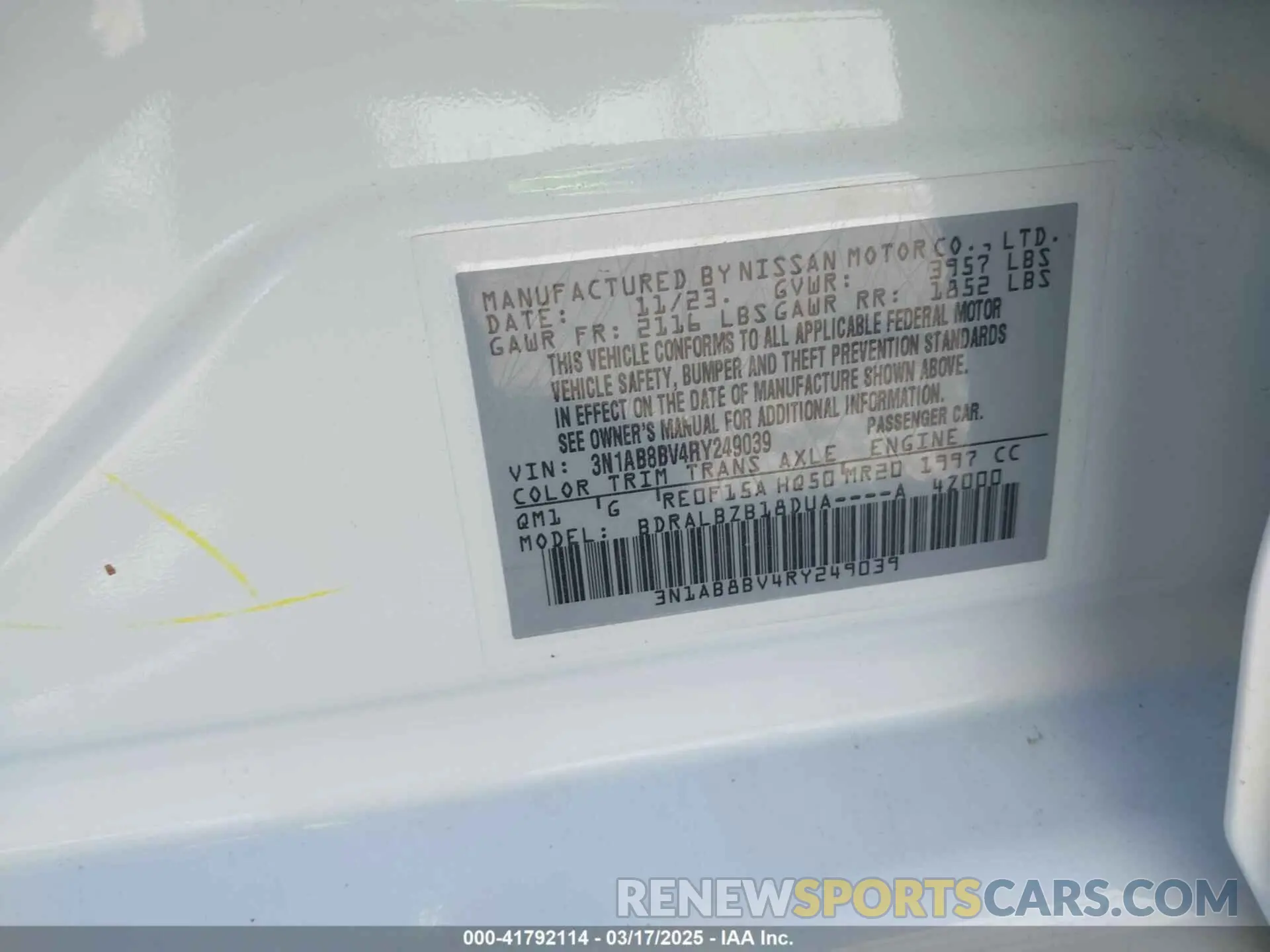 9 Photograph of a damaged car 3N1AB8BV4RY249039 NISSAN SENTRA 2024
